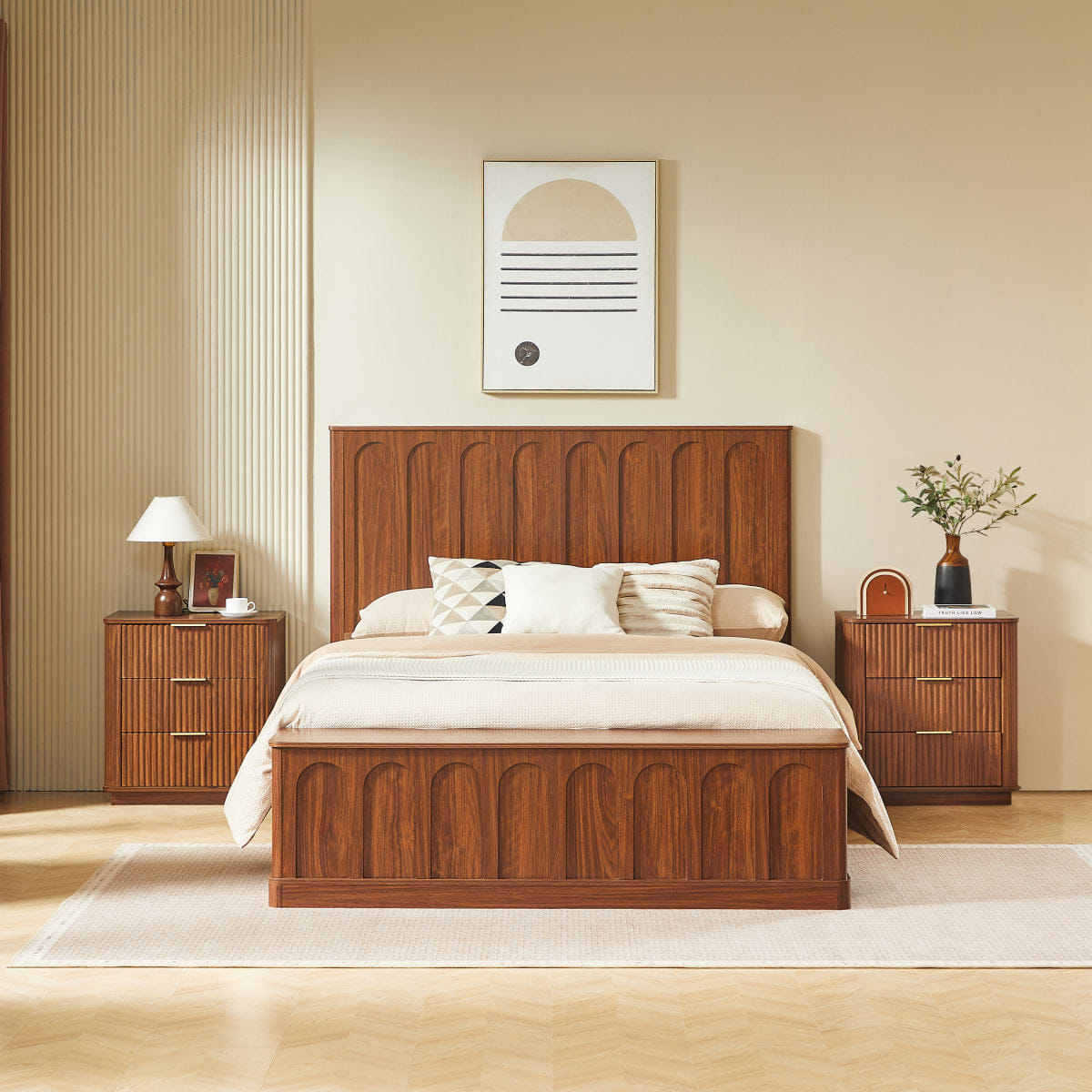 WOOD Streamdale Queen Wood Platform Bed with Footboard Bench & Storage, Walnut