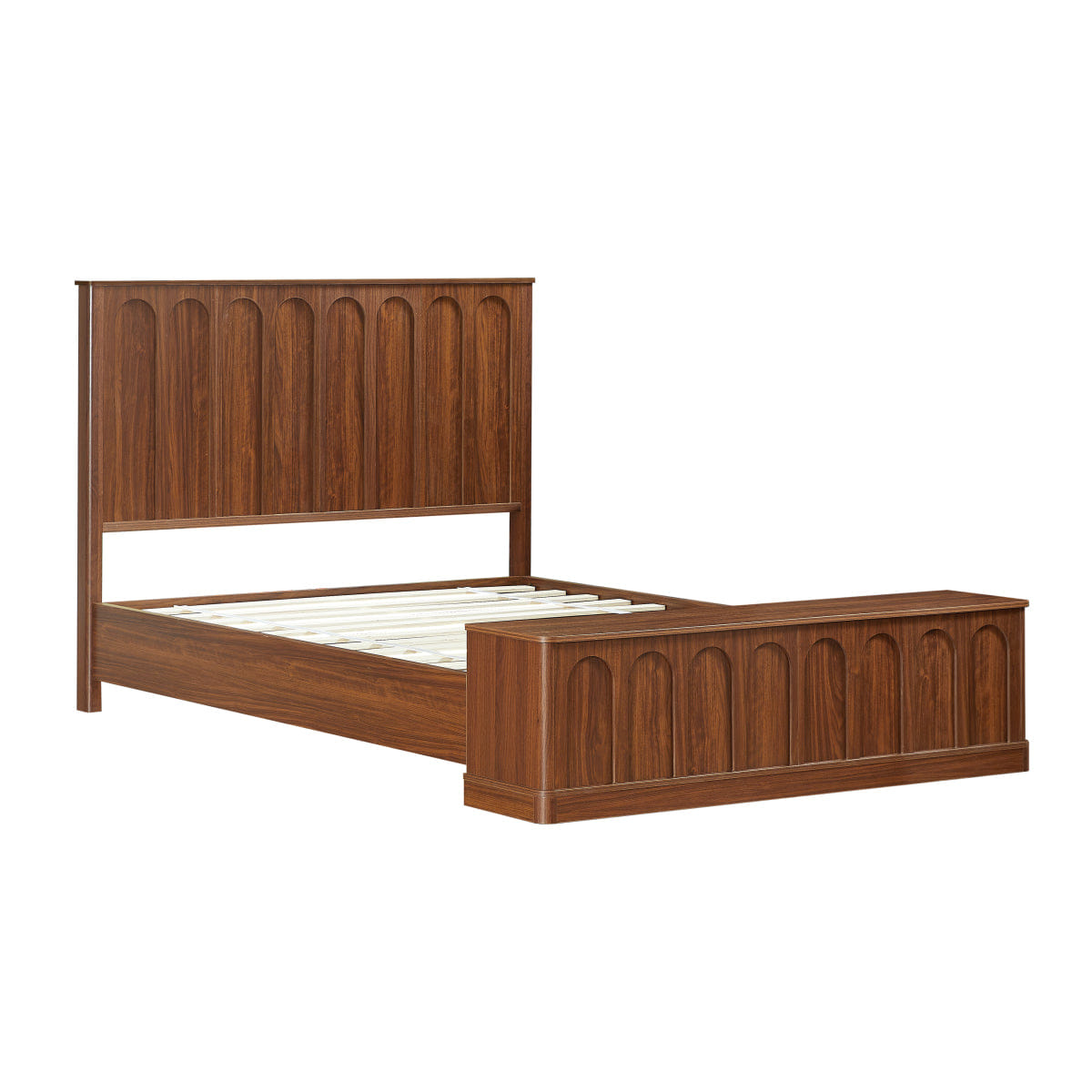 WOOD Streamdale Queen Wood Platform Bed with Footboard Bench & Storage, Walnut