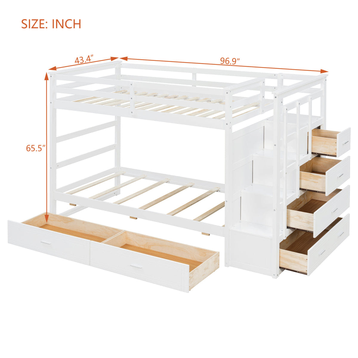 WHITE* Streamdale Twin Over Twin Bunk Bed with 2 Drawers and Staircase, White