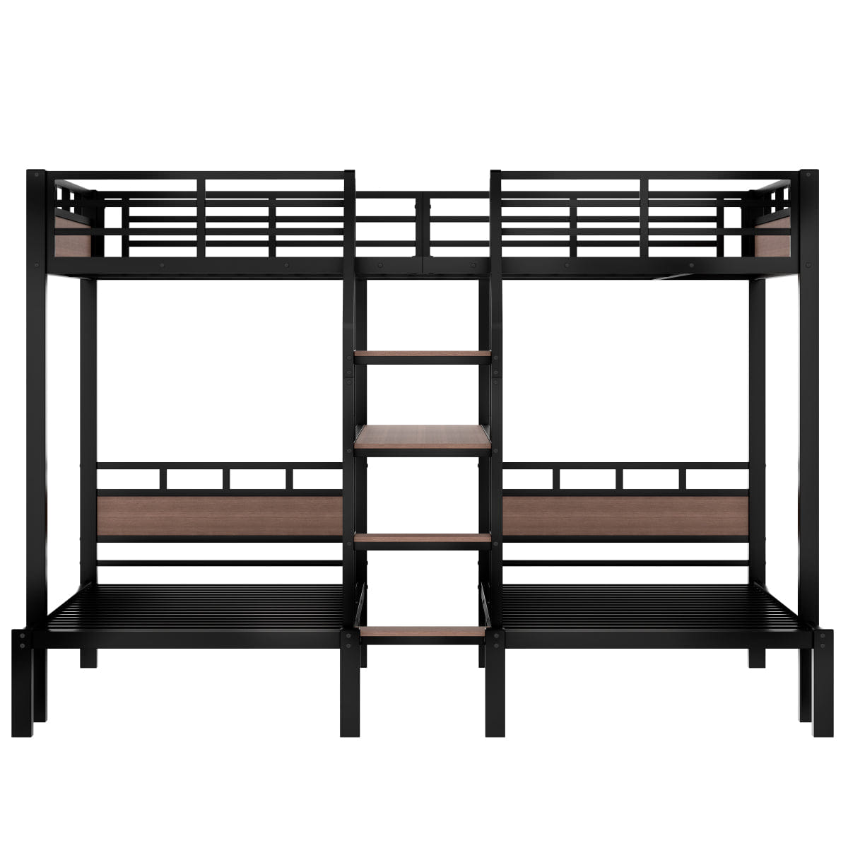 TRIPLE Streamdale Queen/Twin/Twin Triple Metal Bunk Bed with Storage Stairs & Shelves, Black