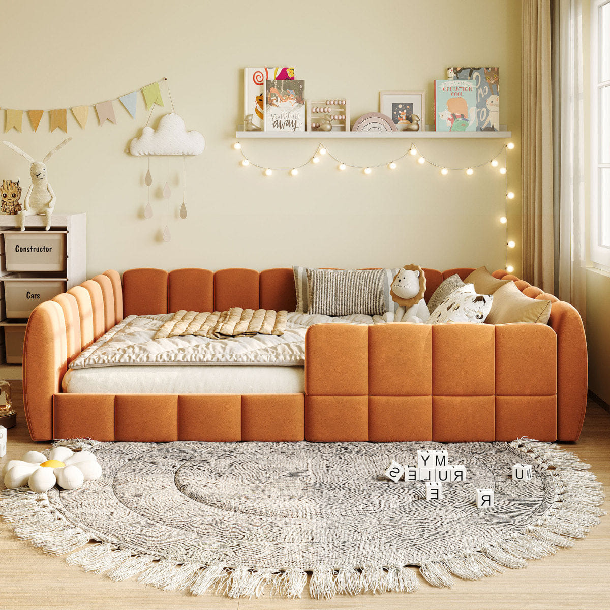 Velvet Streamdale Full Size Velvet Upholstered Floor Bed, Pumpkin Orange