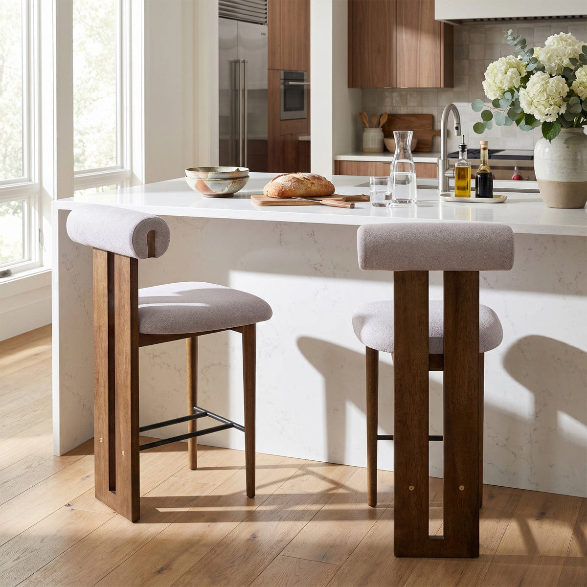Back Streamdale Modern Split - Back Rubber Wood Counter Stool, Ivory, Set of 2