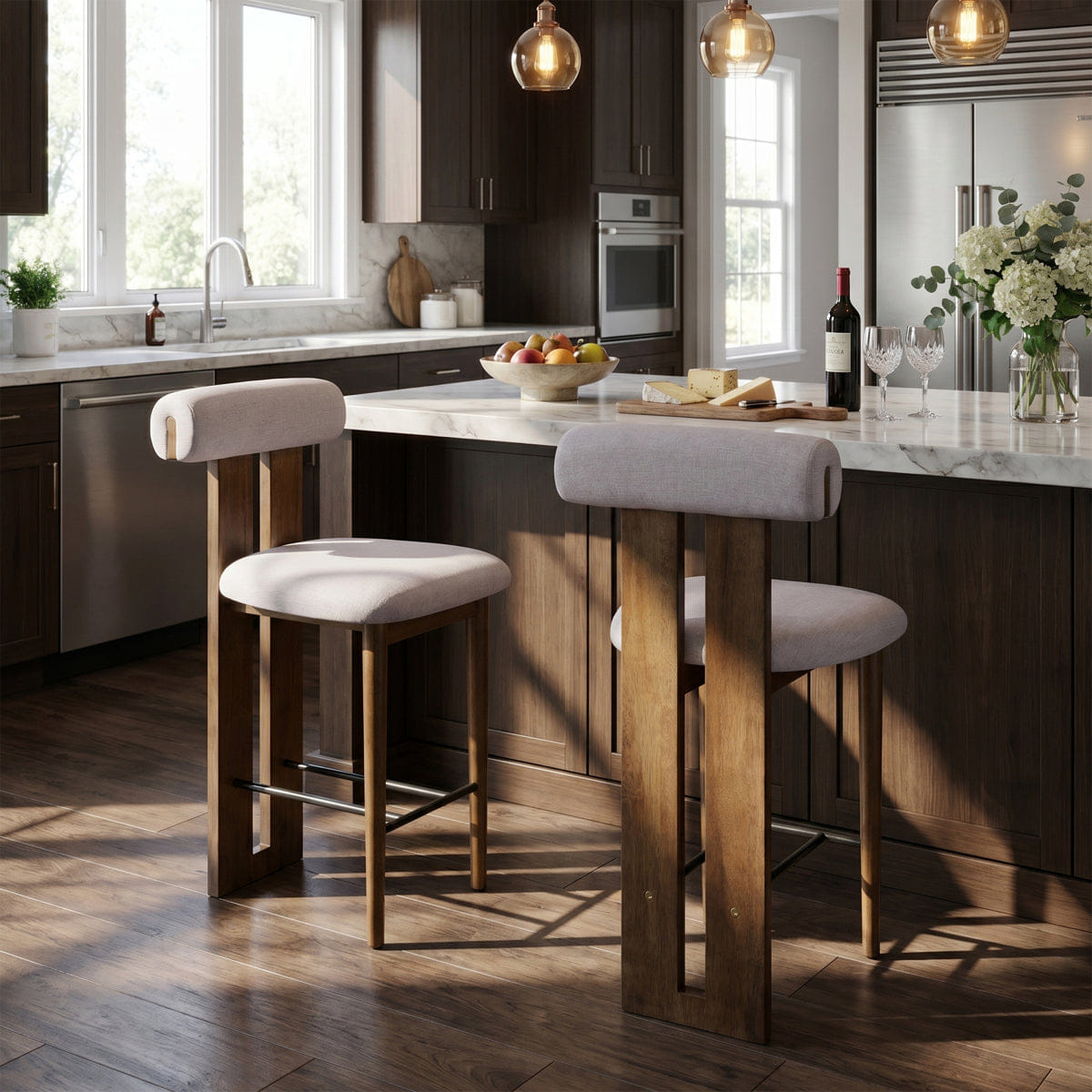 Back Streamdale Modern Split - Back Rubber Wood Counter Stool, Ivory, Set of 2