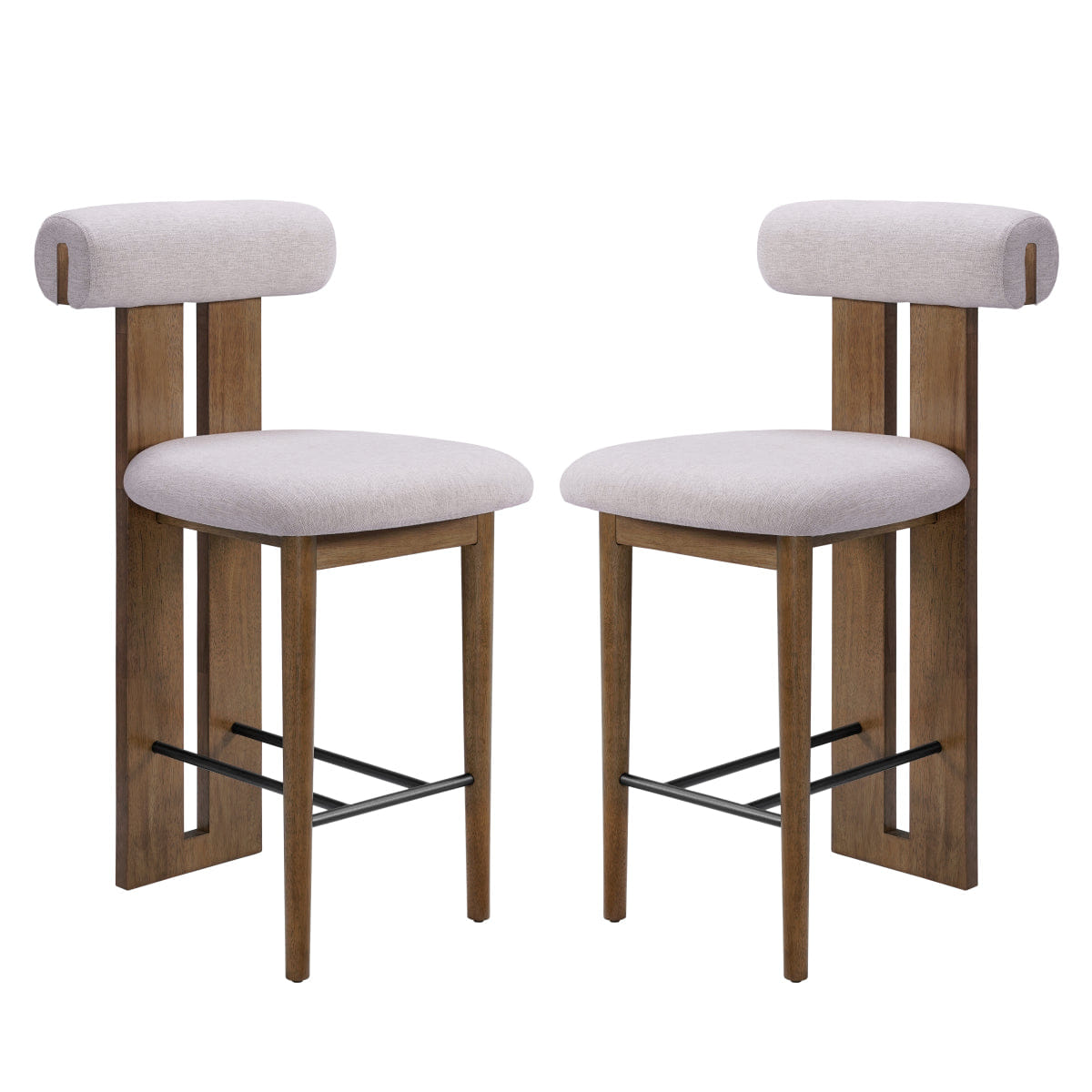Back Streamdale Modern Split - Back Rubber Wood Counter Stool, Ivory, Set of 2