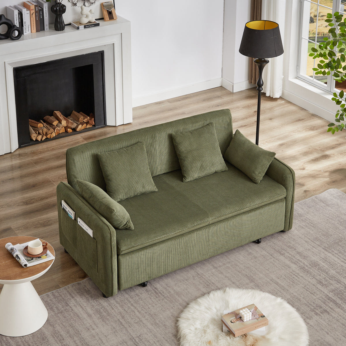 Corduroy Streamdale 66" 3 - in - 1 Corduroy Pullout Sleeper Sofa Bed with Pillows, Green
