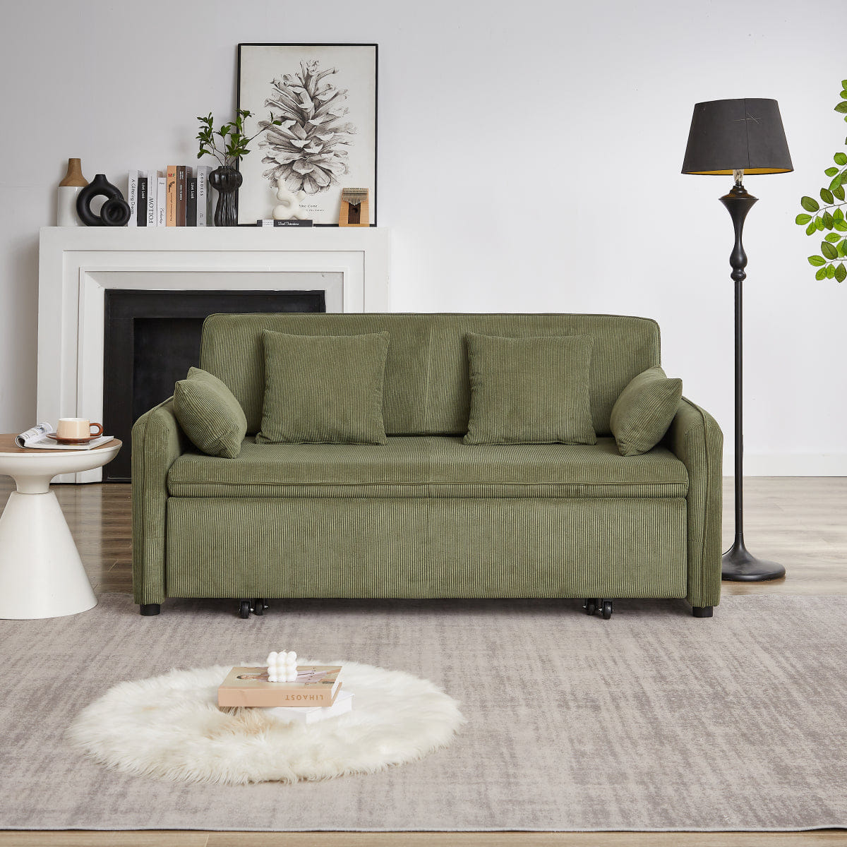 Corduroy Streamdale 66" 3 - in - 1 Corduroy Pullout Sleeper Sofa Bed with Pillows, Green