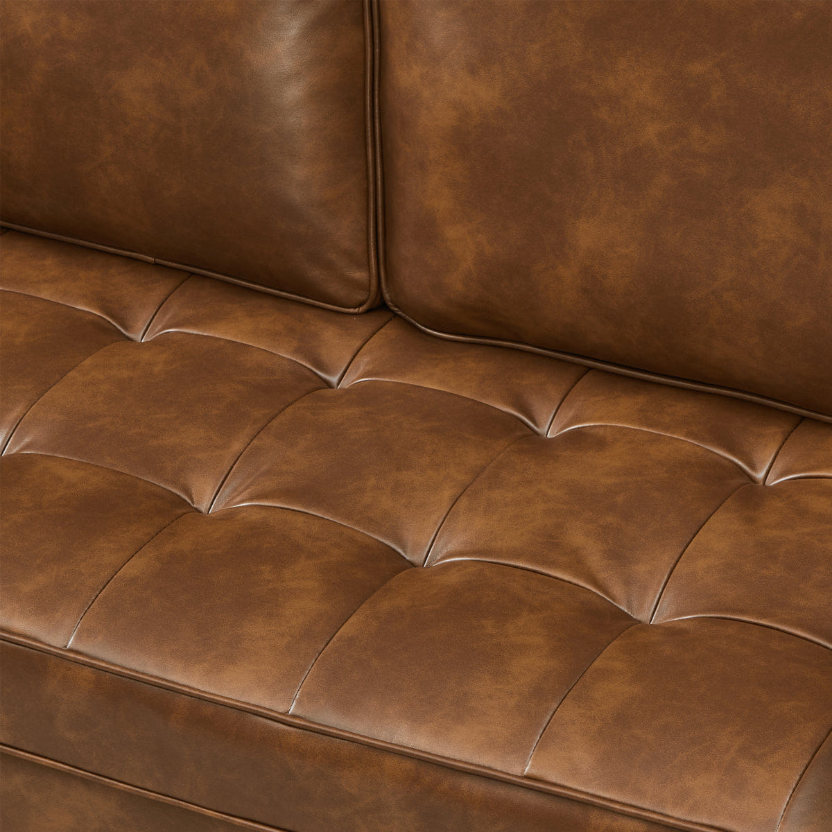 Classic Streamdale Classic Tufted Faux Leather Sofa with Wood Legs, Brown