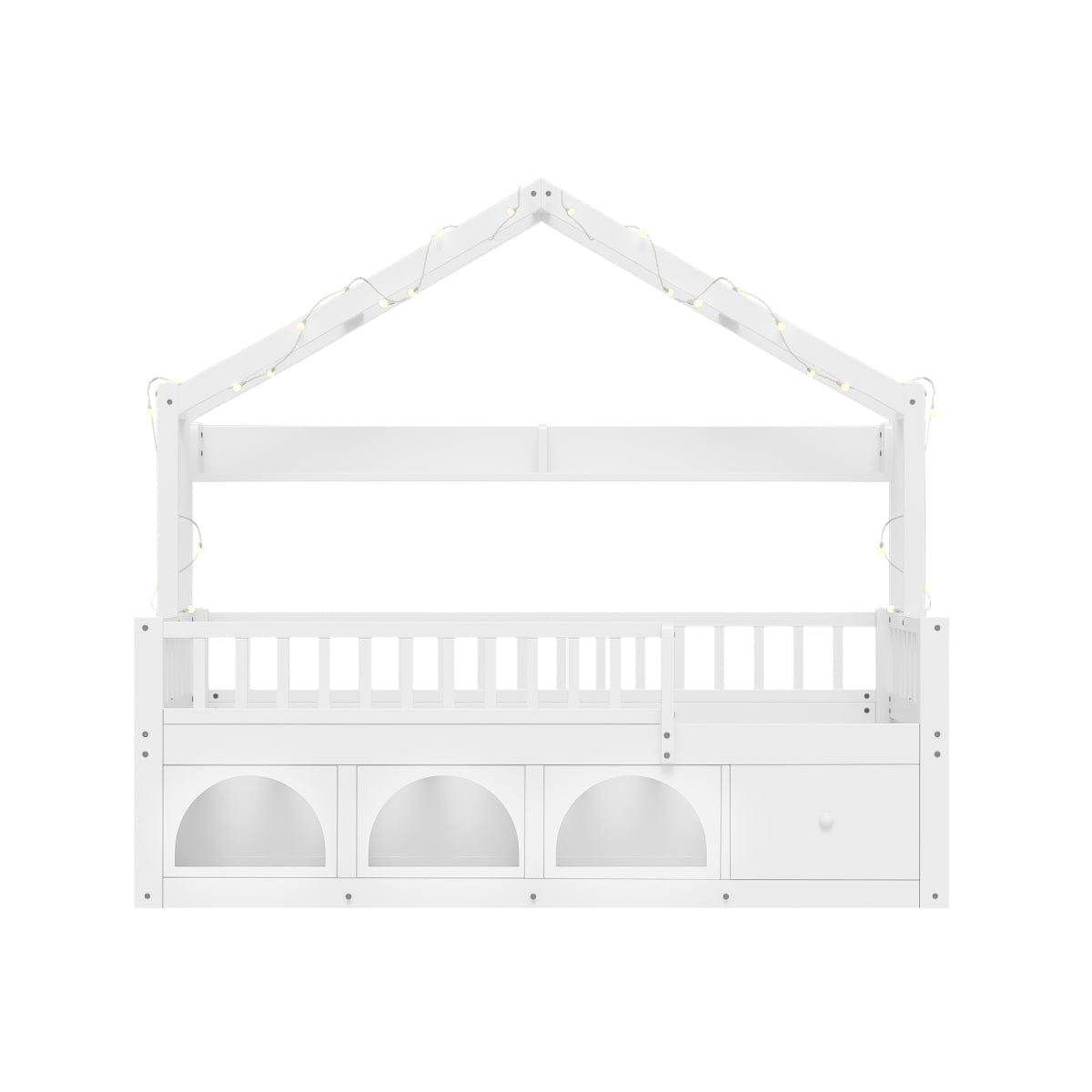 FLOOR Streamdale Kids Montessori Floor Twin Bed with Roof, LED Lights, Drawers, and Guardrails