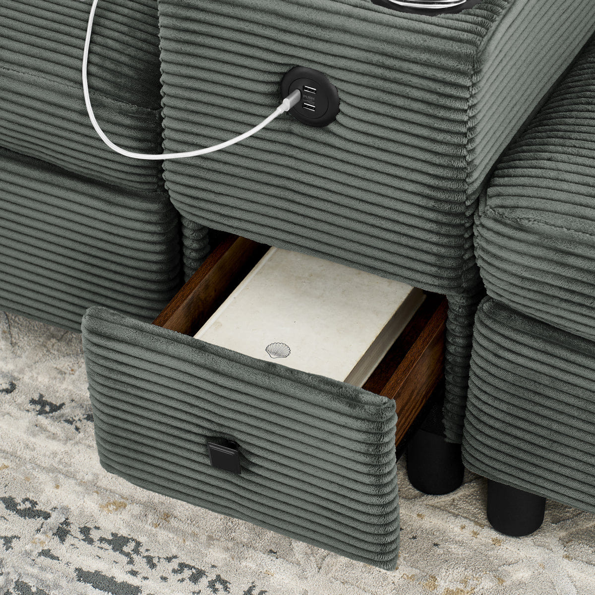And Streamdale Modern Modular Sectional L - Sofa with Storage and Cup Holders, Dark Gray