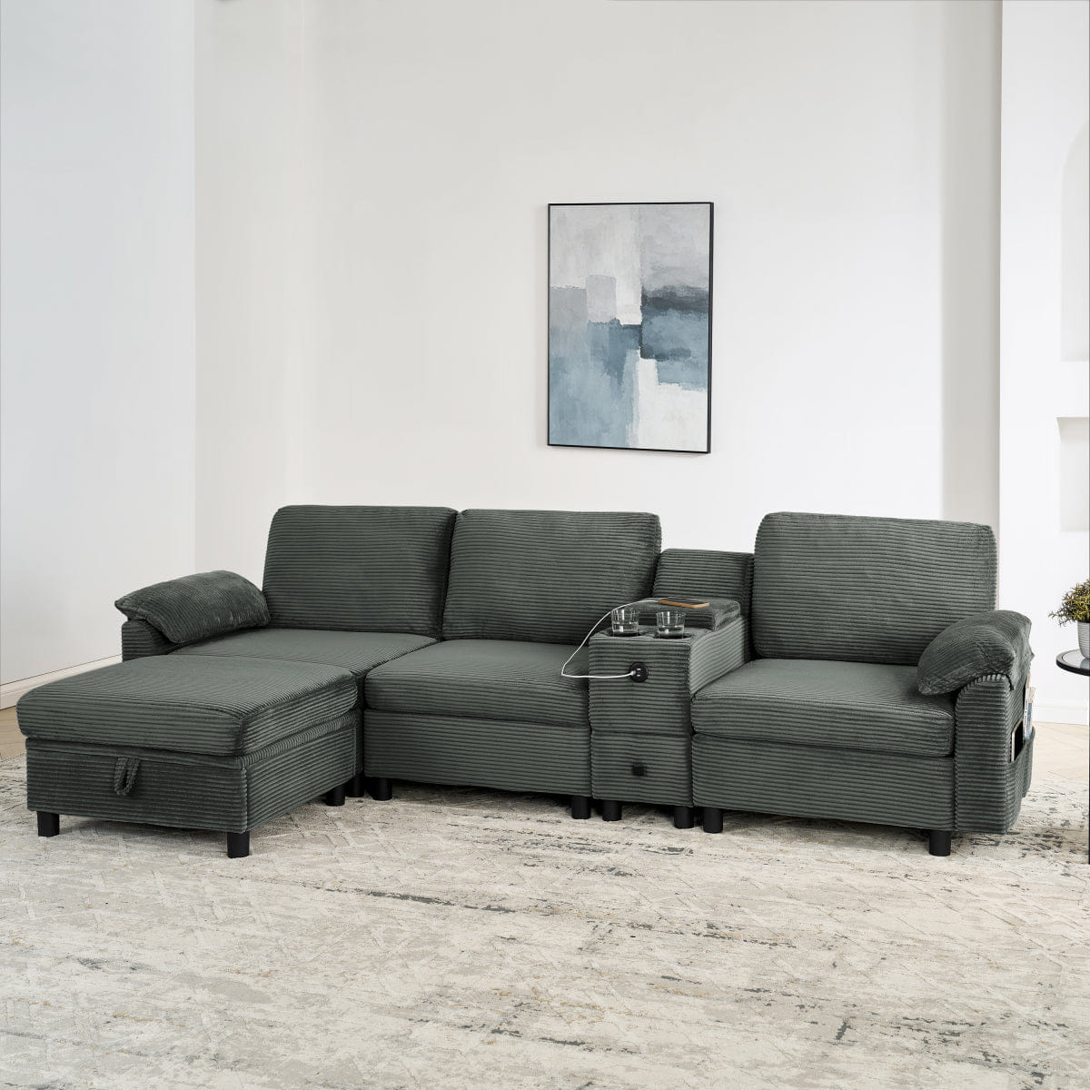 And Streamdale Modern Modular Sectional L - Sofa with Storage and Cup Holders, Dark Gray