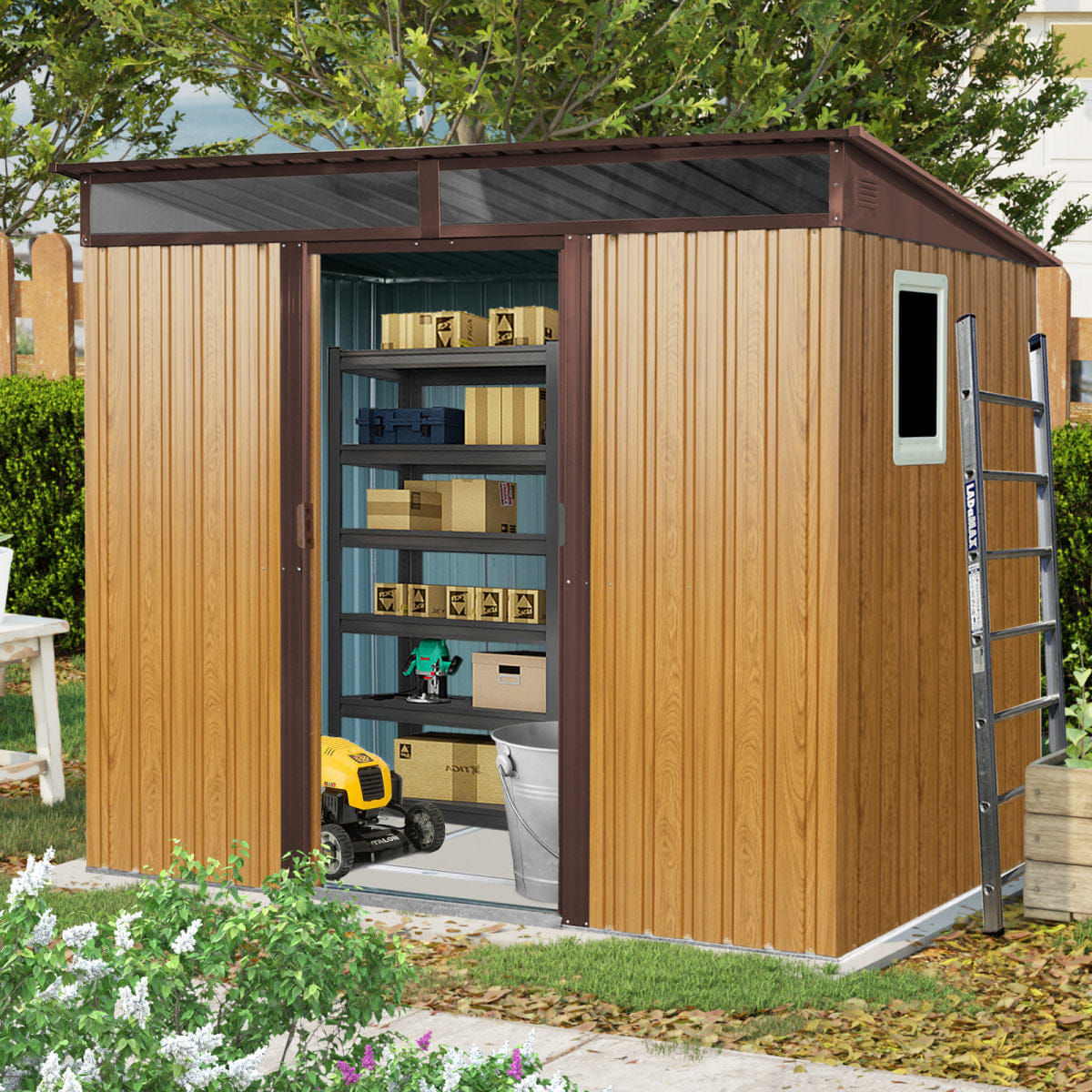OUTDOOR Streamdale 8ft x 6ft Outdoor Metal Storage Shed with Window (Coffee)