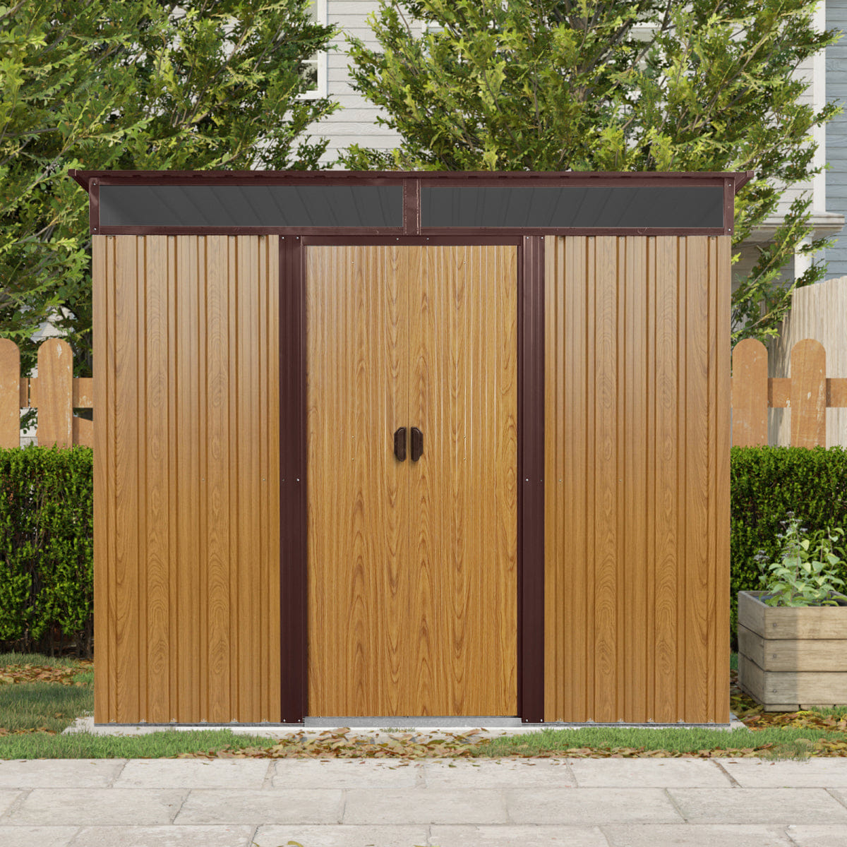 OUTDOOR Streamdale 8ft x 6ft Outdoor Metal Storage Shed with Window (Coffee)