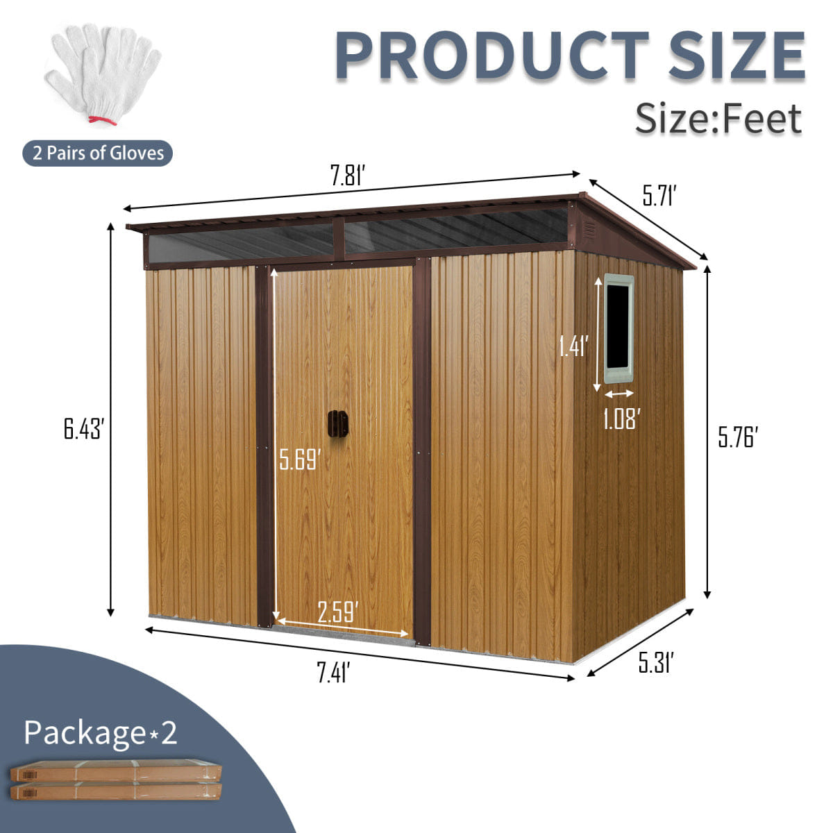 OUTDOOR Streamdale 8ft x 6ft Outdoor Metal Storage Shed with Window (Coffee)