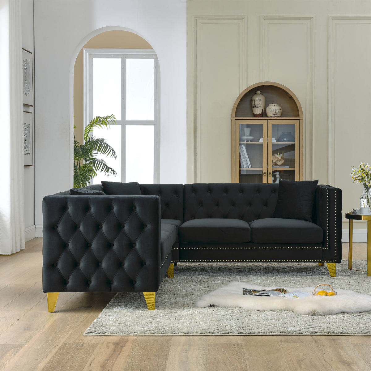Velvet Streamdale 82.2" Velvet L - Shaped Sectional Sofa with 3 Cushions