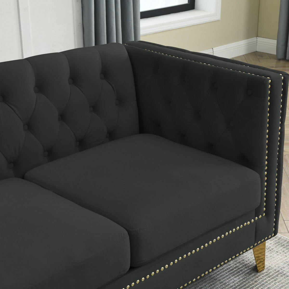 Velvet Streamdale 82.2" Velvet L - Shaped Sectional Sofa with 3 Cushions