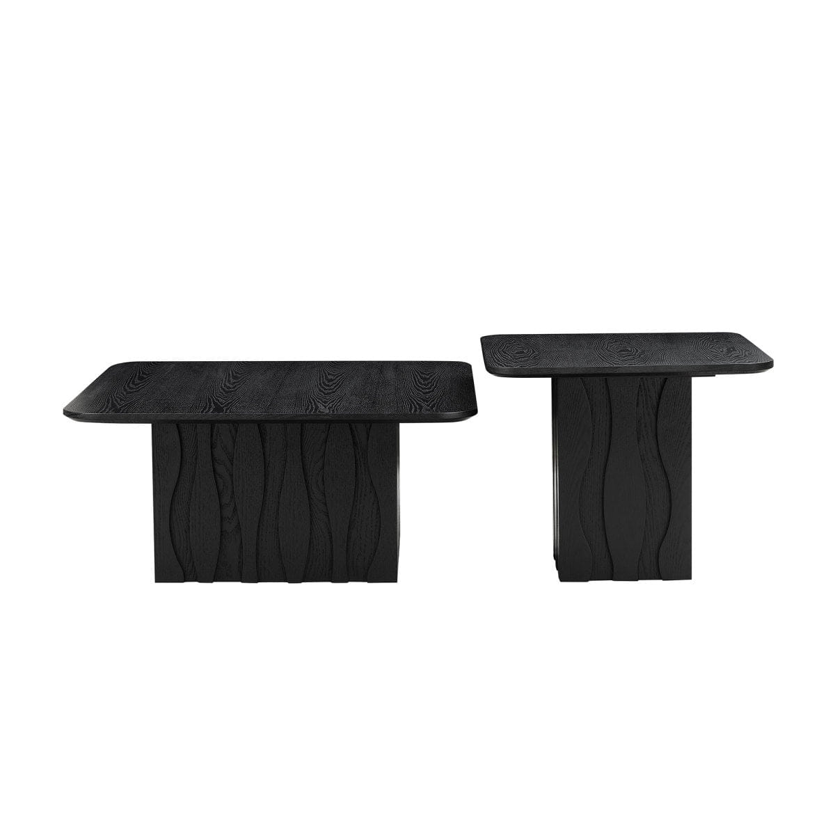 Base Streamdale 2PCS Nesting Square Coffee Table Set with Wavy Fluted Base, Black