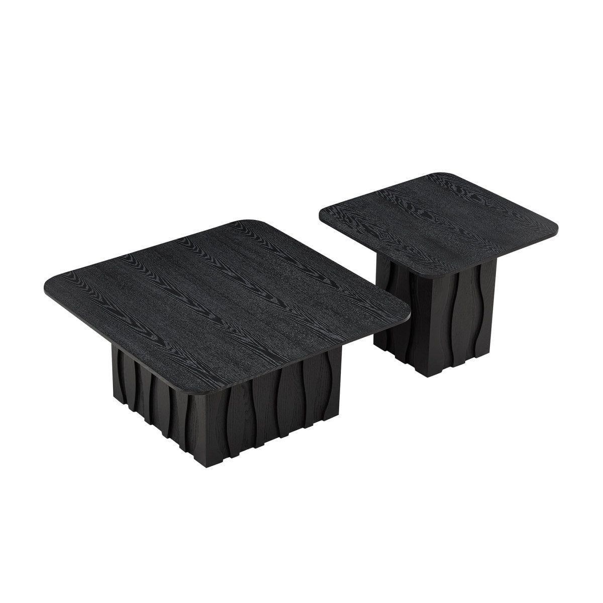 Base Streamdale 2PCS Nesting Square Coffee Table Set with Wavy Fluted Base, Black