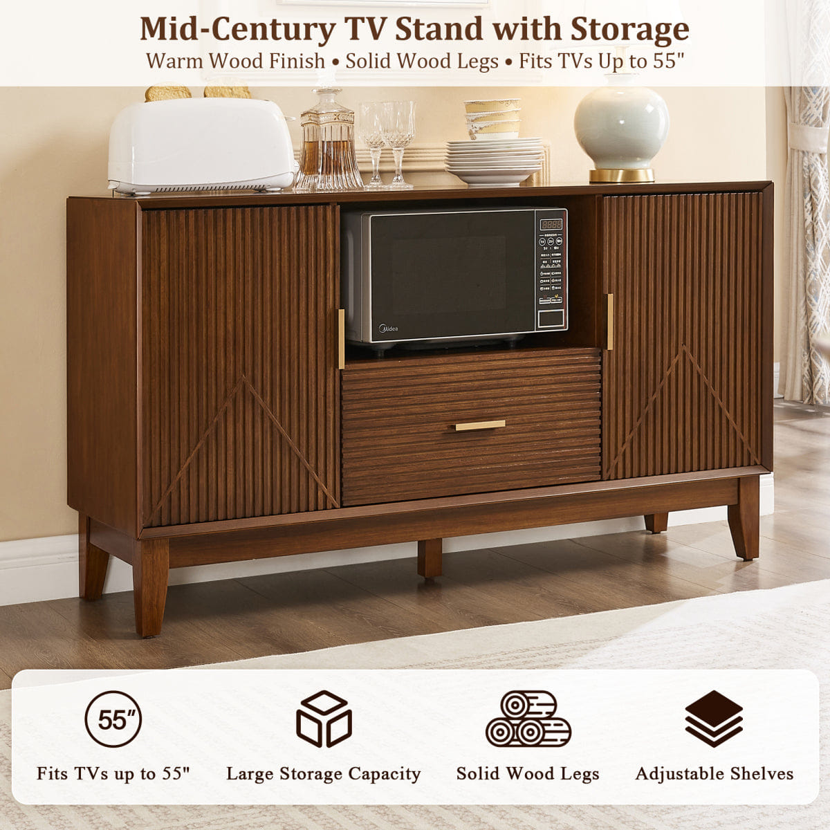 Drawer Streamdale Mid - Century Entertainment Center with Drawer and Cabinets