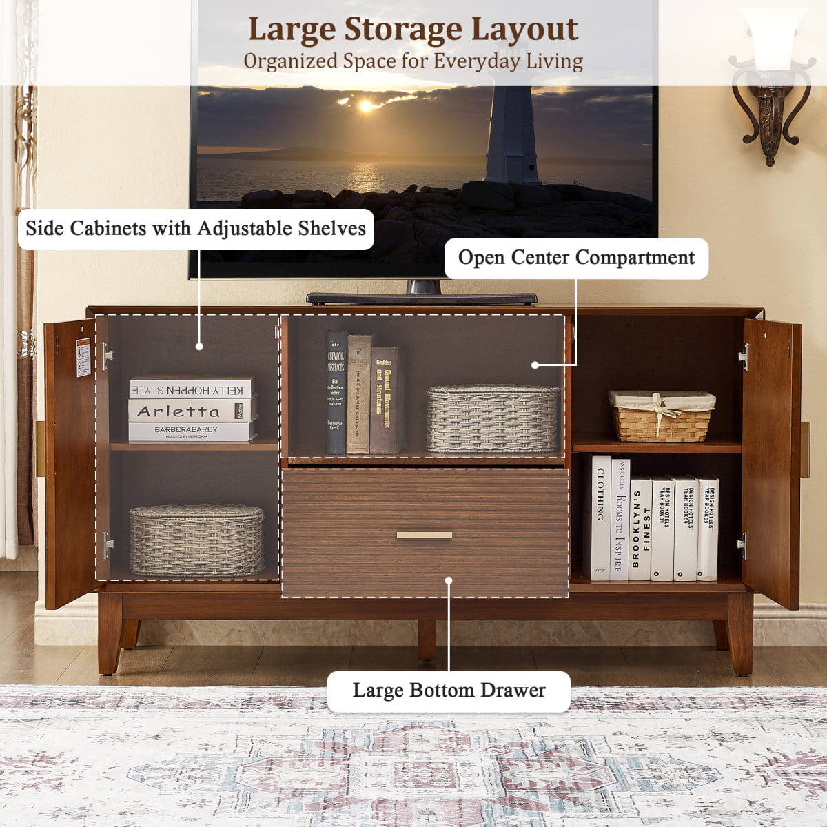 Drawer Streamdale Mid - Century Entertainment Center with Drawer and Cabinets