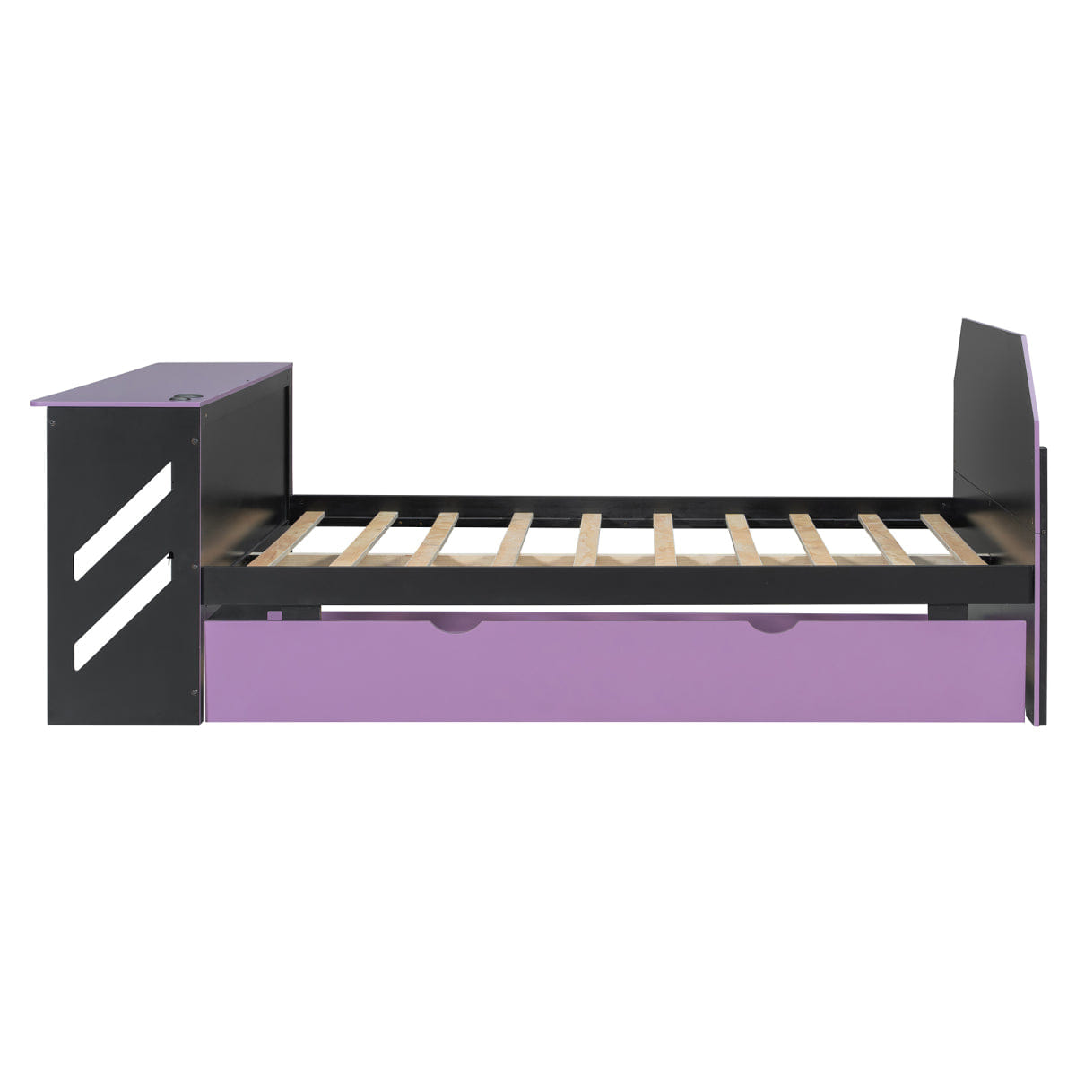 Purple Streamdale Full Size Wood Daybed with Twin Size Trundle,Desk and USB,Black+Purple