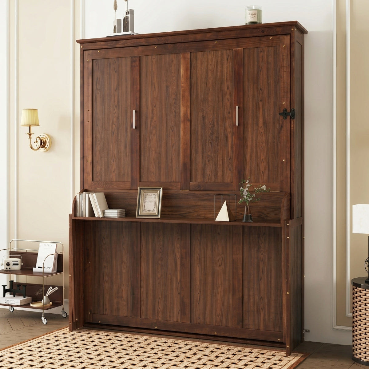 WOOD Streamdale Queen Size Wood Murphy Bed with Gas Struts, Walnut
