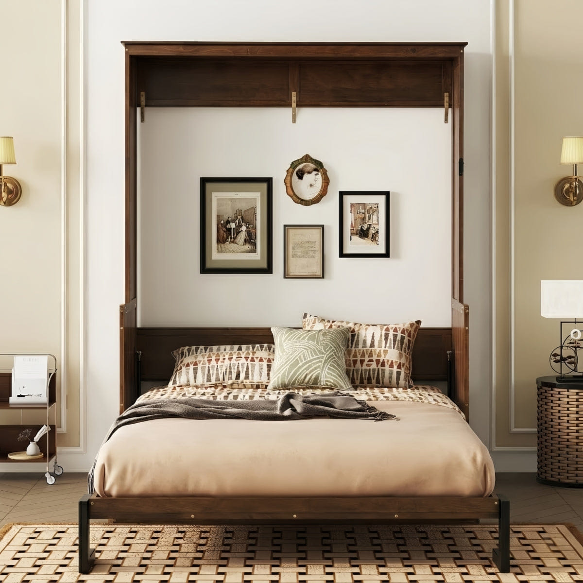 WOOD Streamdale Queen Size Wood Murphy Bed with Gas Struts, Walnut
