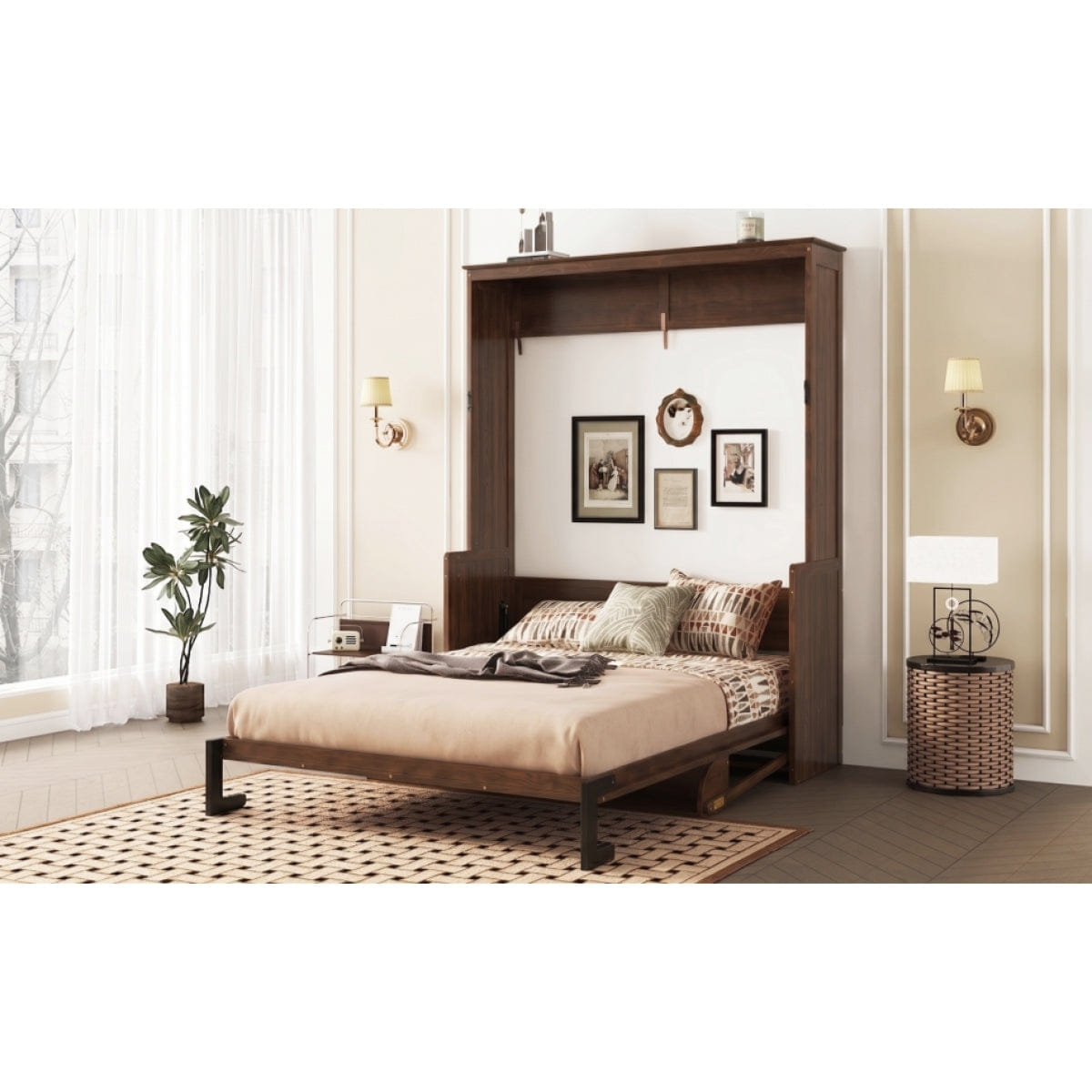 WOOD Streamdale Queen Size Wood Murphy Bed with Gas Struts, Walnut