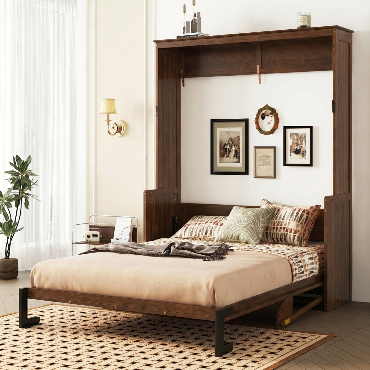 WOOD Streamdale Queen Size Wood Murphy Bed with Gas Struts, Walnut