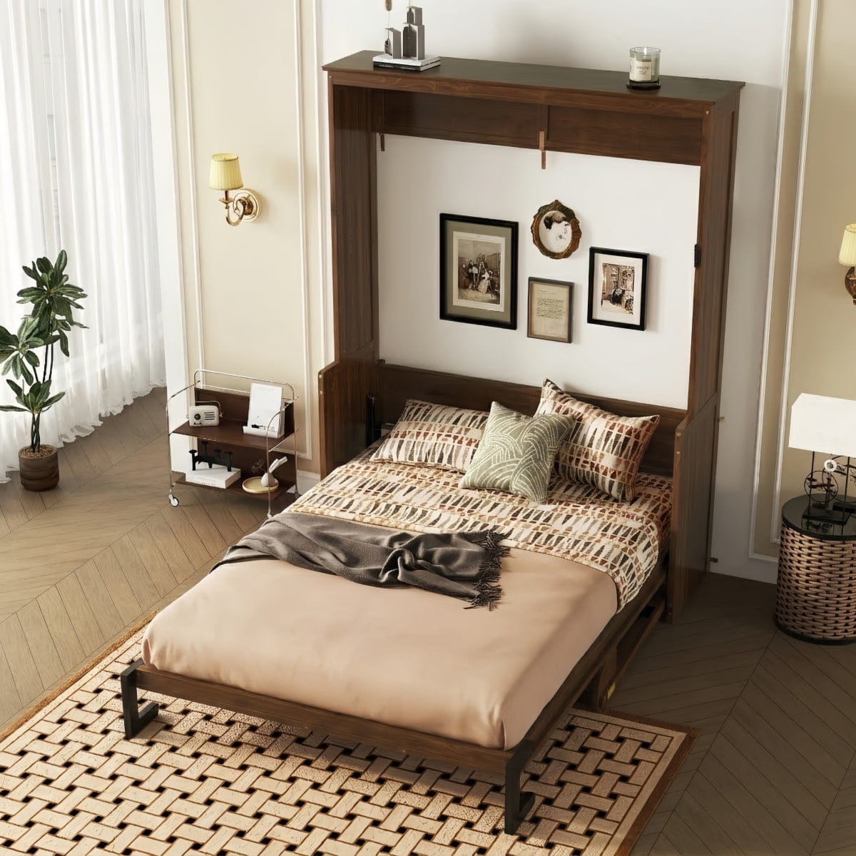 WOOD Streamdale Queen Size Wood Murphy Bed with Gas Struts, Walnut
