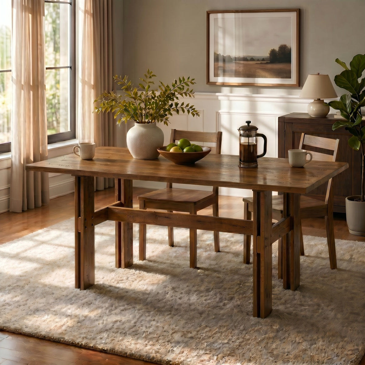 Base Streamdale Modern 71" Walnut Wooden Dining Table with Pedestal Base for 4 - 6
