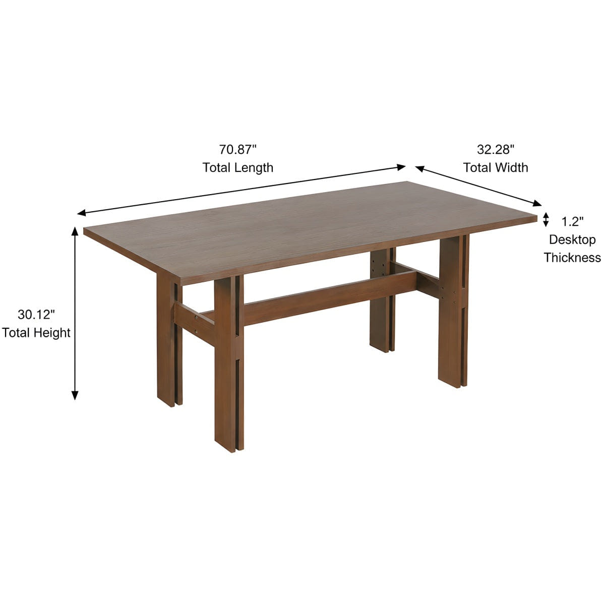 Base Streamdale Modern 71" Walnut Wooden Dining Table with Pedestal Base for 4 - 6