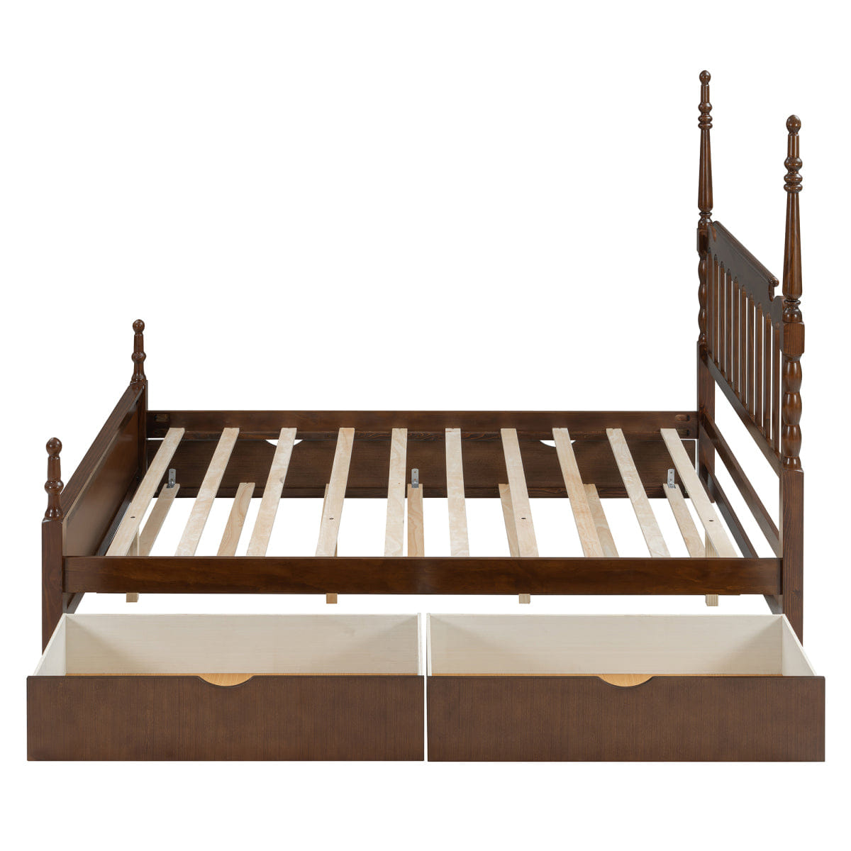 And Streamdale Queen Platform Bed with Twin XL Trundle, 2 Drawers, and Spindle Headboard, Walnut