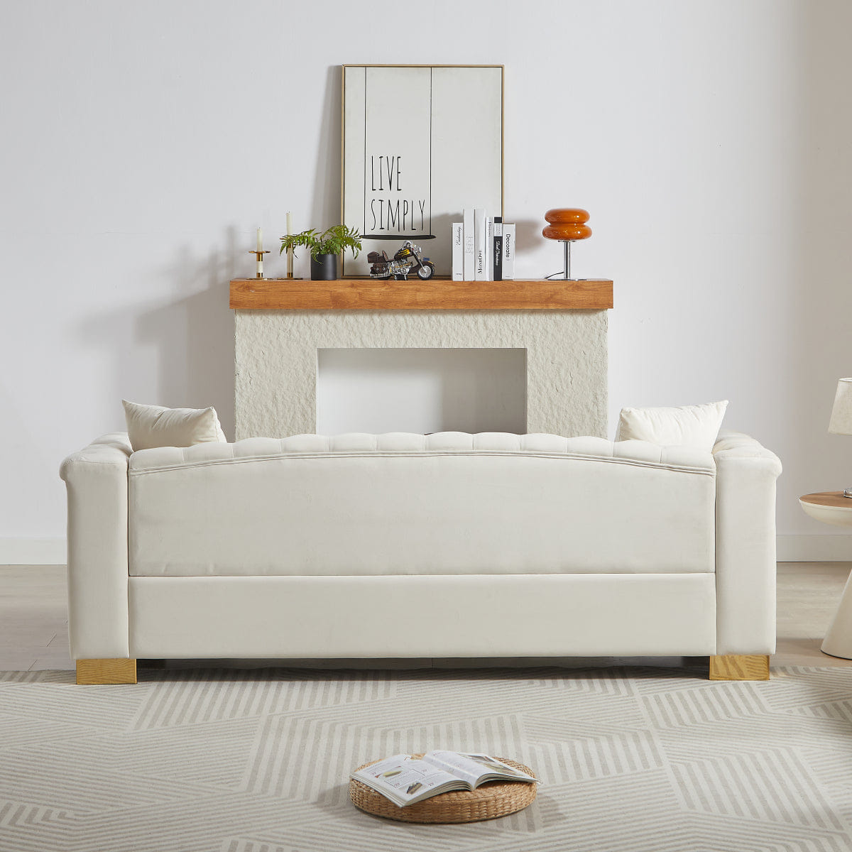 Chesterfield Streamdale Classic Modern 84" Velvet Chesterfield Sofa with Rolled Arms, Beige