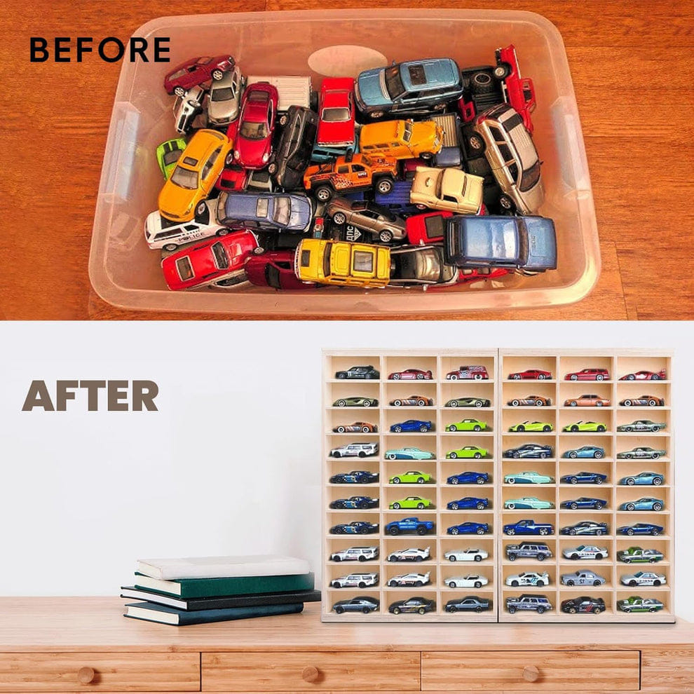 Scale Foldable Wooden 60 Compartment Car Storage Case 1:64 Scale