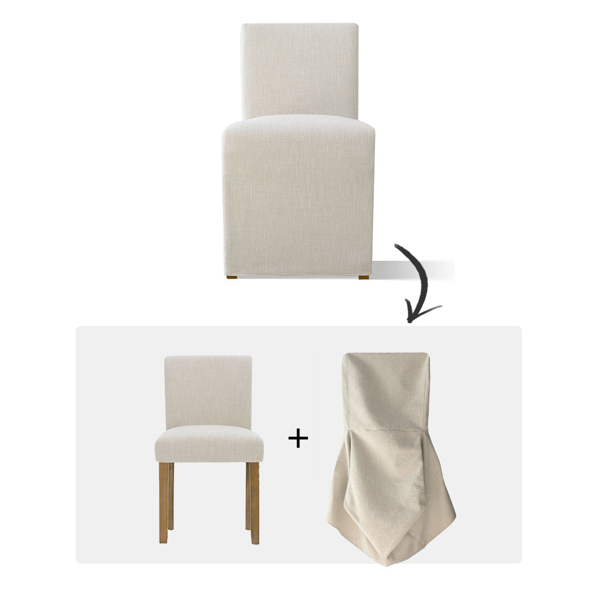 CONCEPT Set of 8 Upholstered Dining Chairs with Linen Slipcover, Skirted Design Kitchen Chairs for Large Dining Room & Open - Concept Spaces - Maison Boucle