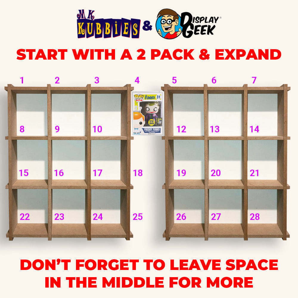 MK Kubbies KUBBIE ULTRA (3x3) - In Box Display Case for Funko Pops, Wall Mountable & Stackable Pop Shelf (MDF Wood)