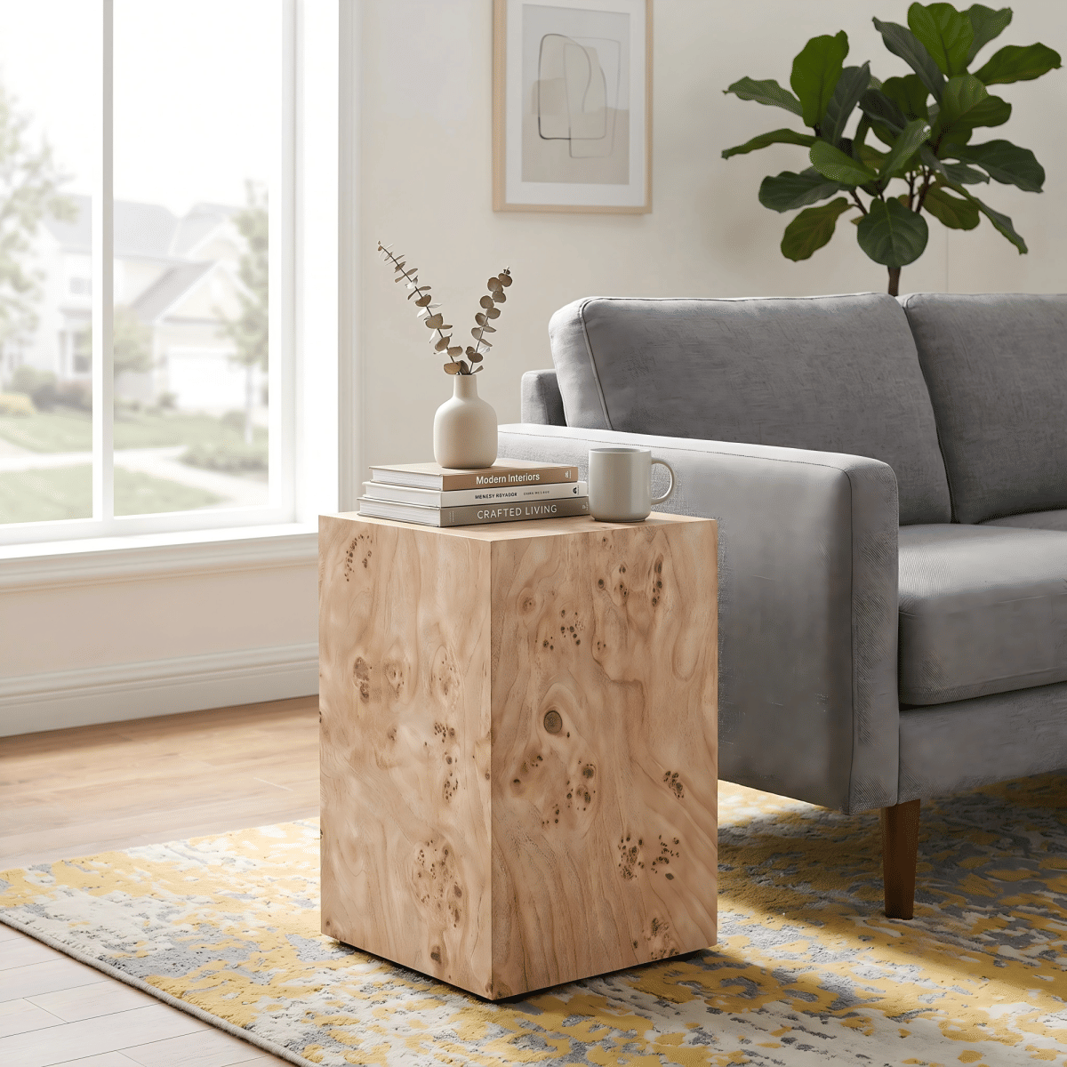 WOOD Streamdale Wood - Grain MDF Wabi - Sabi Square Coffee Table & Side Table (11.8"x11.8"x19.7")
