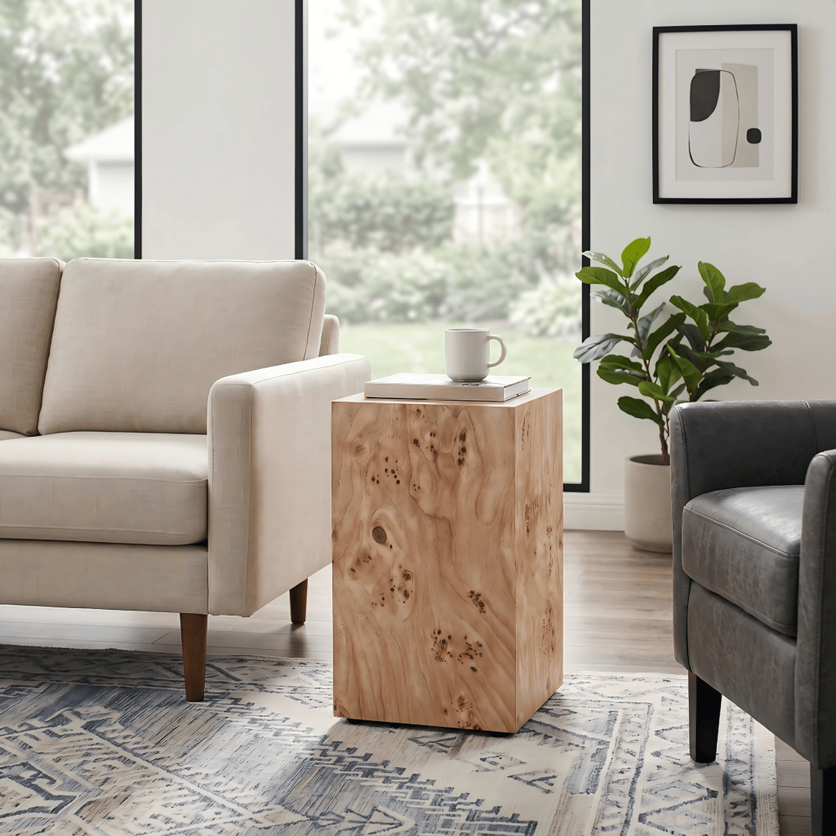 WOOD Streamdale Wood - Grain MDF Wabi - Sabi Square Coffee Table & Side Table (11.8"x11.8"x19.7")
