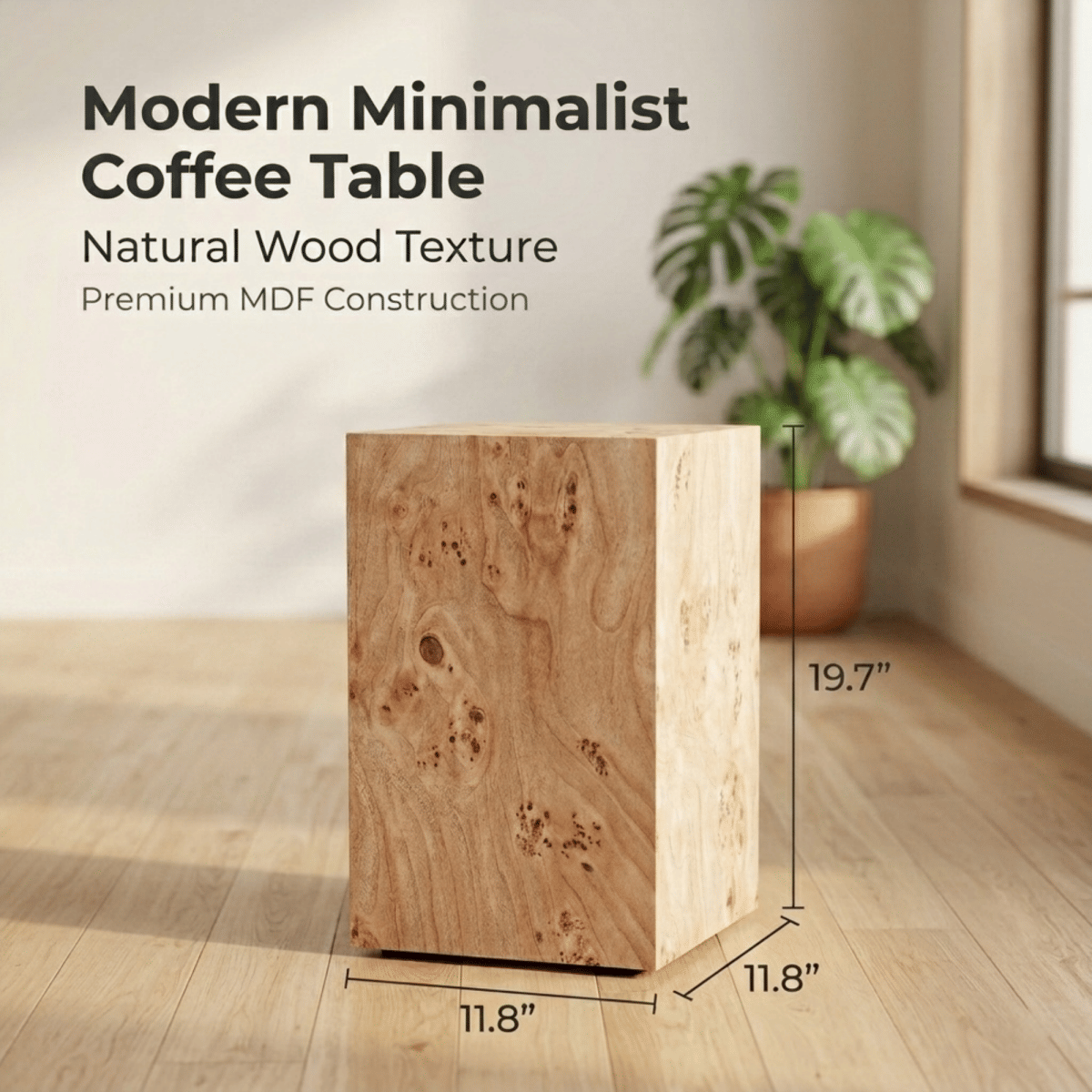 WOOD Streamdale Wood - Grain MDF Wabi - Sabi Square Coffee Table & Side Table (11.8"x11.8"x19.7")