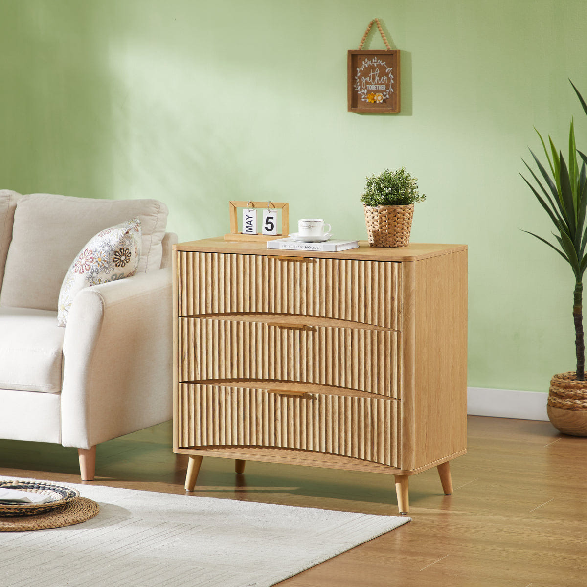 Drawer Streamdale Fluted 3 - Drawer Dresser Set of 2, Oak (31.5"W x 15"D x 30"H)