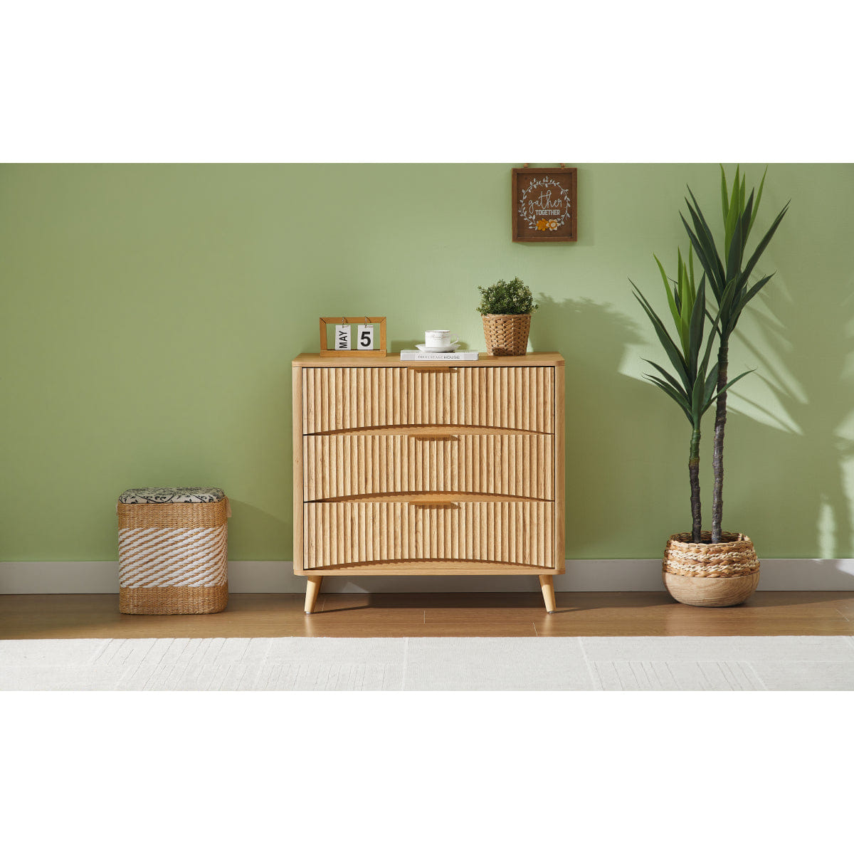 Drawer Streamdale Fluted 3 - Drawer Dresser Set of 2, Oak (31.5"W x 15"D x 30"H)