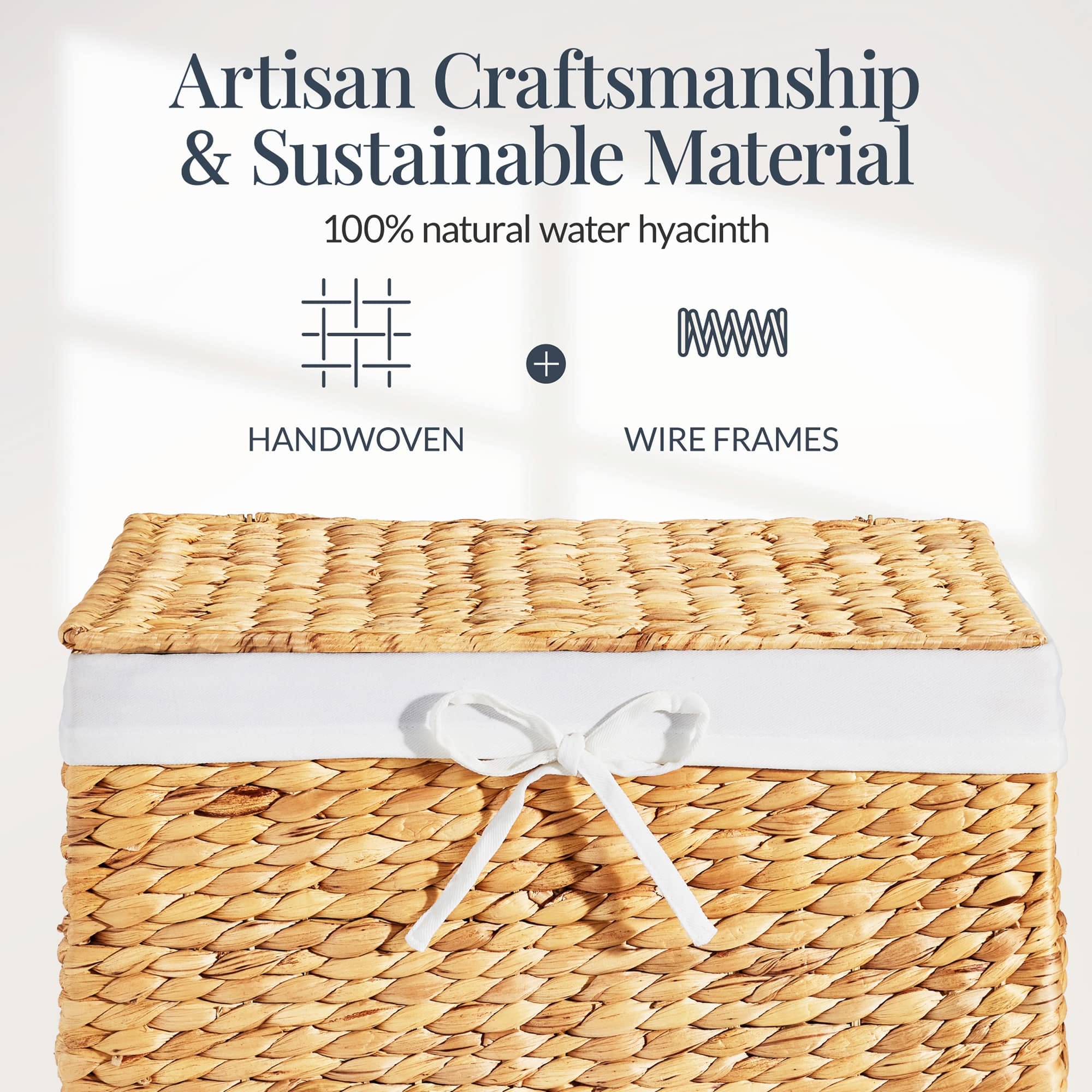 HANDWOVEN Best Choice Products Laundry Hamper w/ Lid, Handwoven Laundry Basket, w/ Removable Liner & Built - in Handles