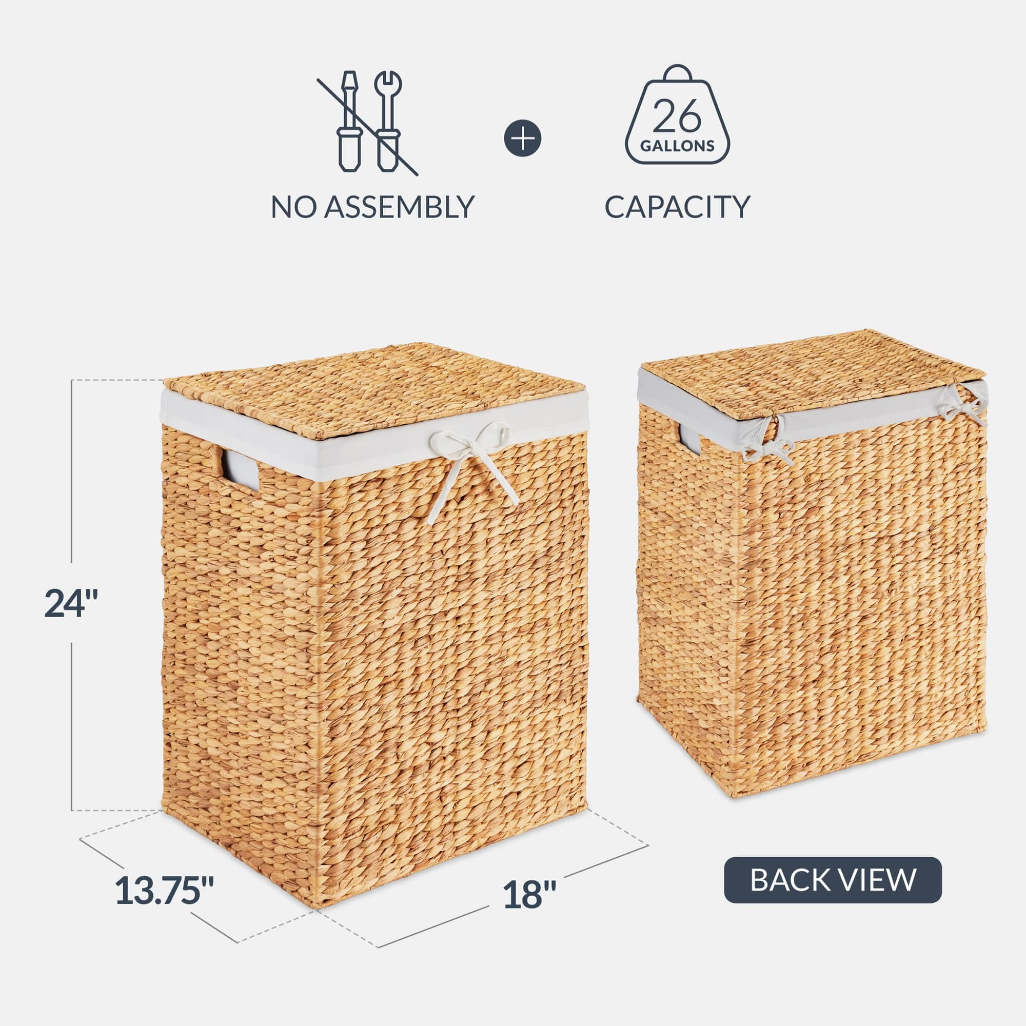 HANDWOVEN Best Choice Products Laundry Hamper w/ Lid, Handwoven Laundry Basket, w/ Removable Liner & Built - in Handles