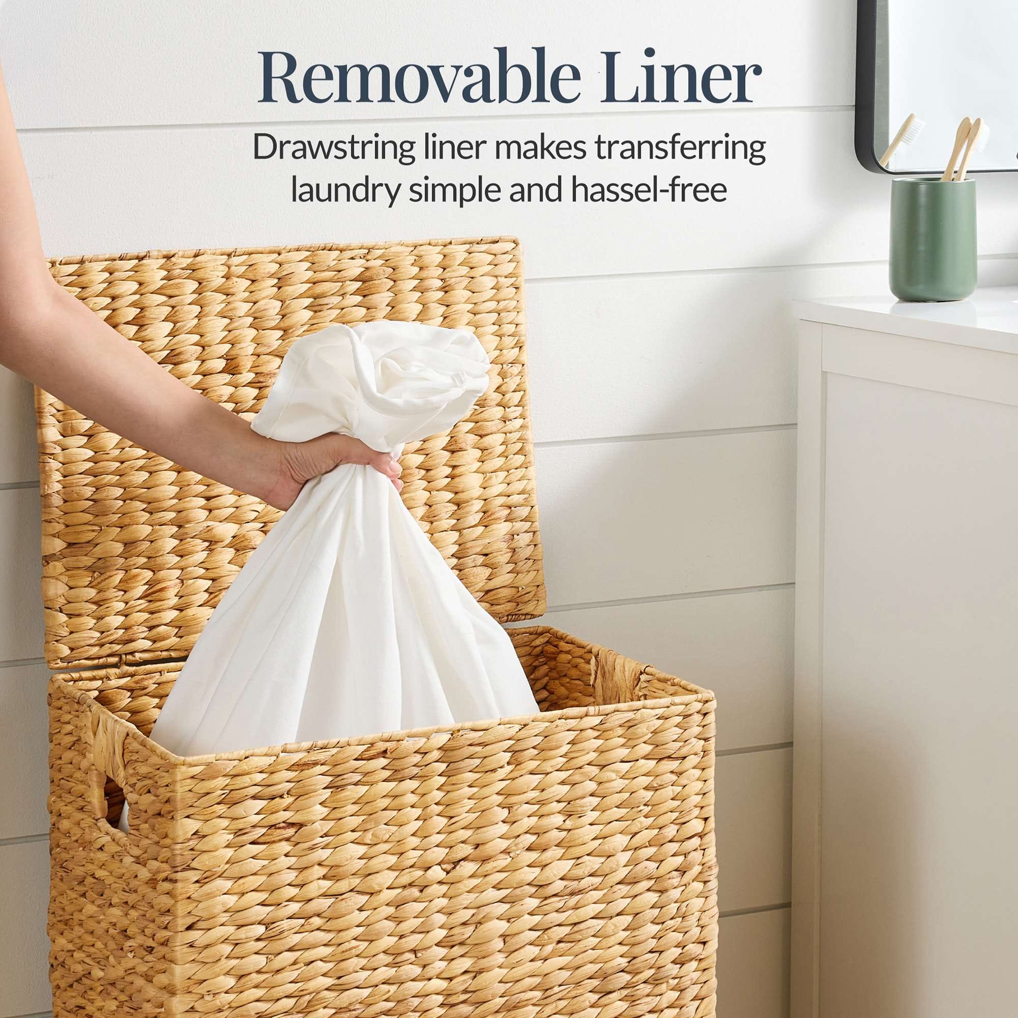 HANDWOVEN Best Choice Products Laundry Hamper w/ Lid, Handwoven Laundry Basket, w/ Removable Liner & Built - in Handles