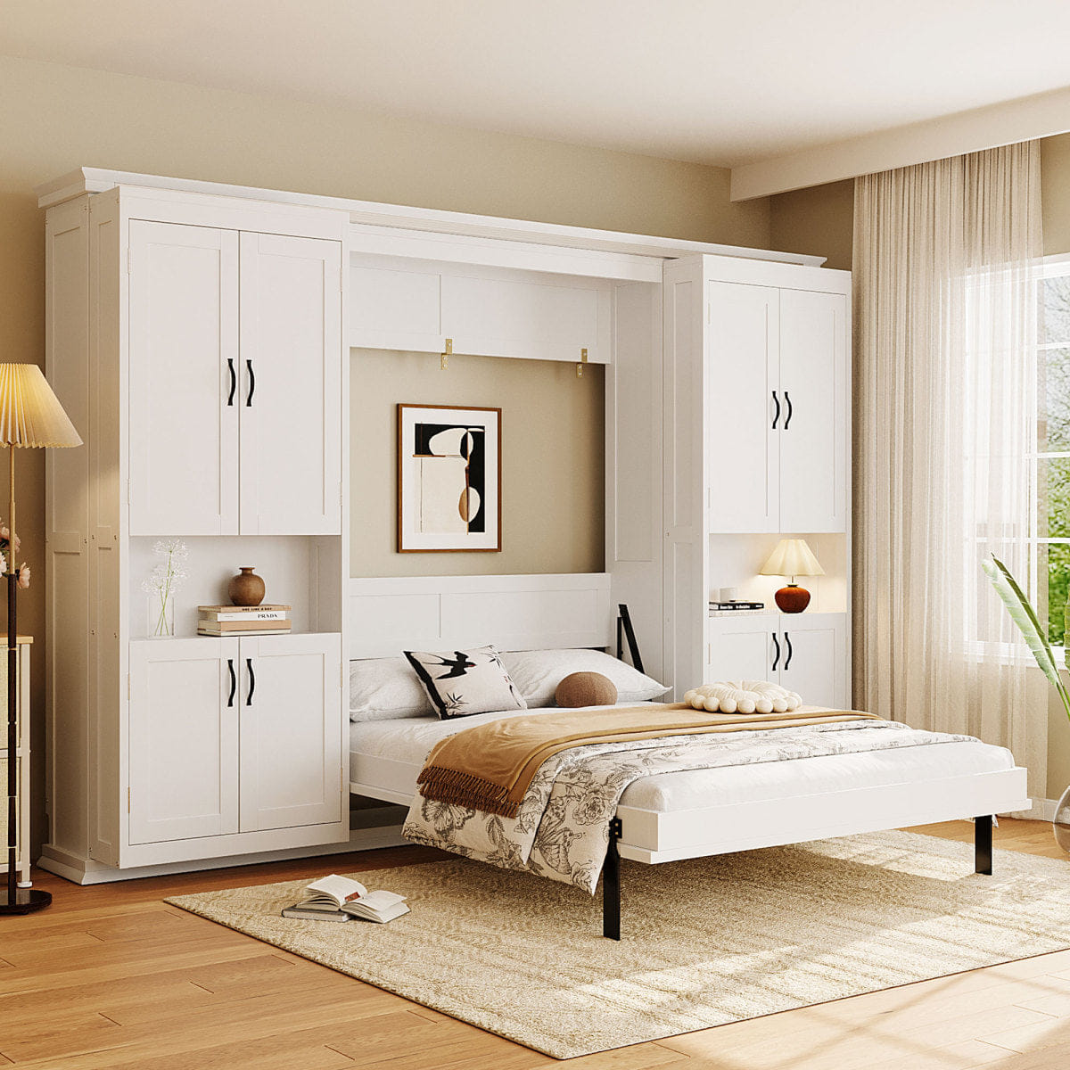 WHITE* Streamdale Full - size Murphy Bed with Dual Sliding Storage Cabinets - White