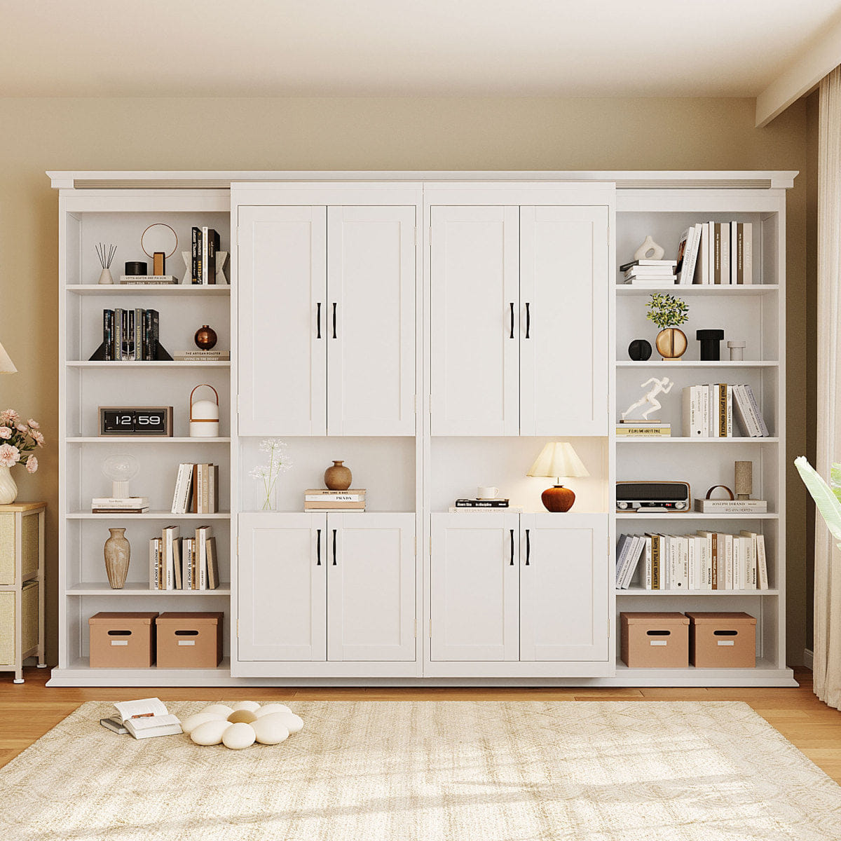 WHITE* Streamdale Full - size Murphy Bed with Dual Sliding Storage Cabinets - White