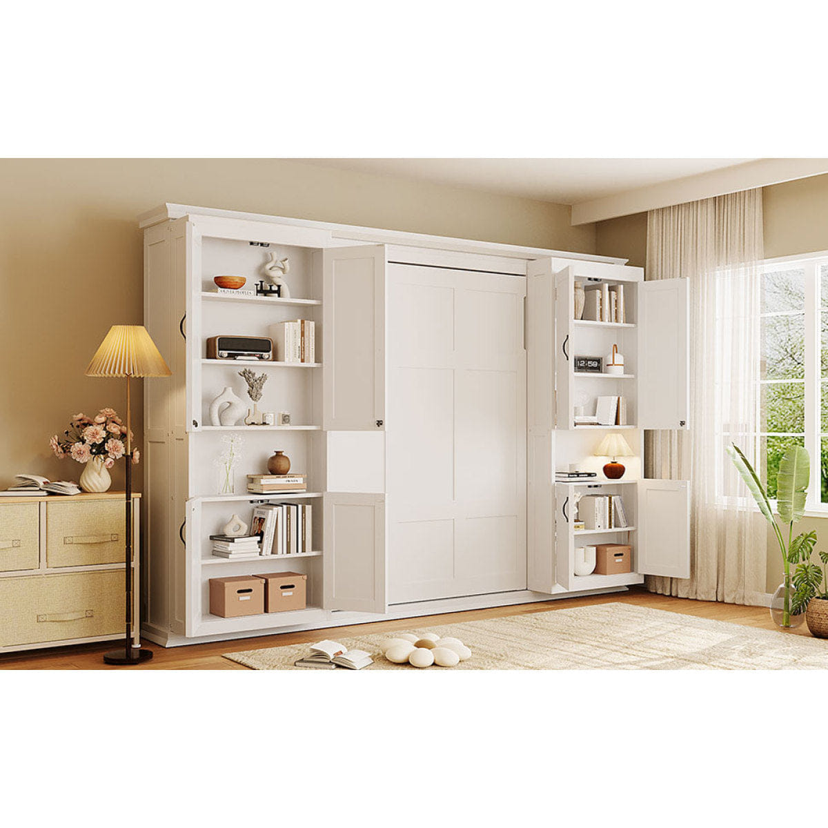 WHITE* Streamdale Full - size Murphy Bed with Dual Sliding Storage Cabinets - White