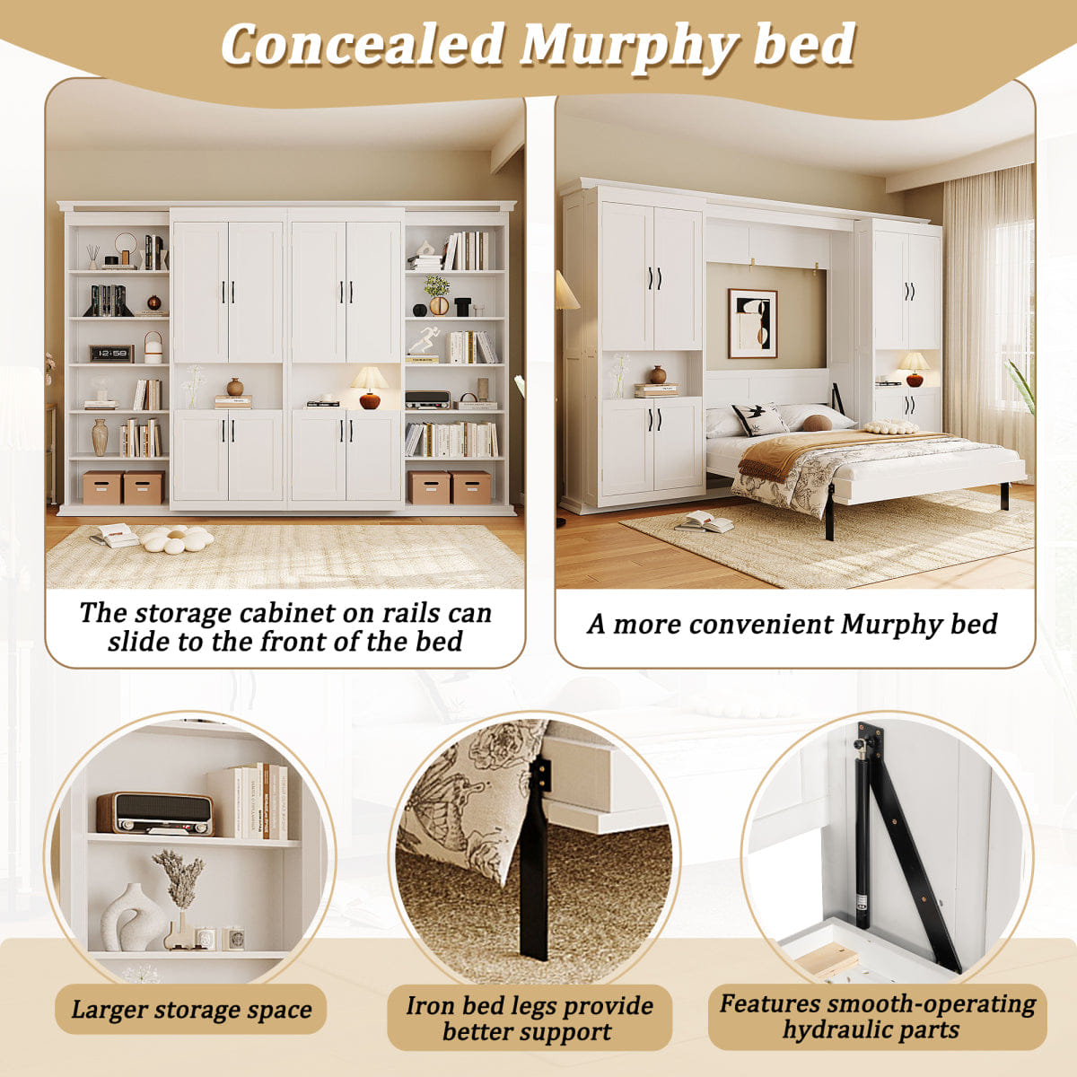 WHITE* Streamdale Full - size Murphy Bed with Dual Sliding Storage Cabinets - White