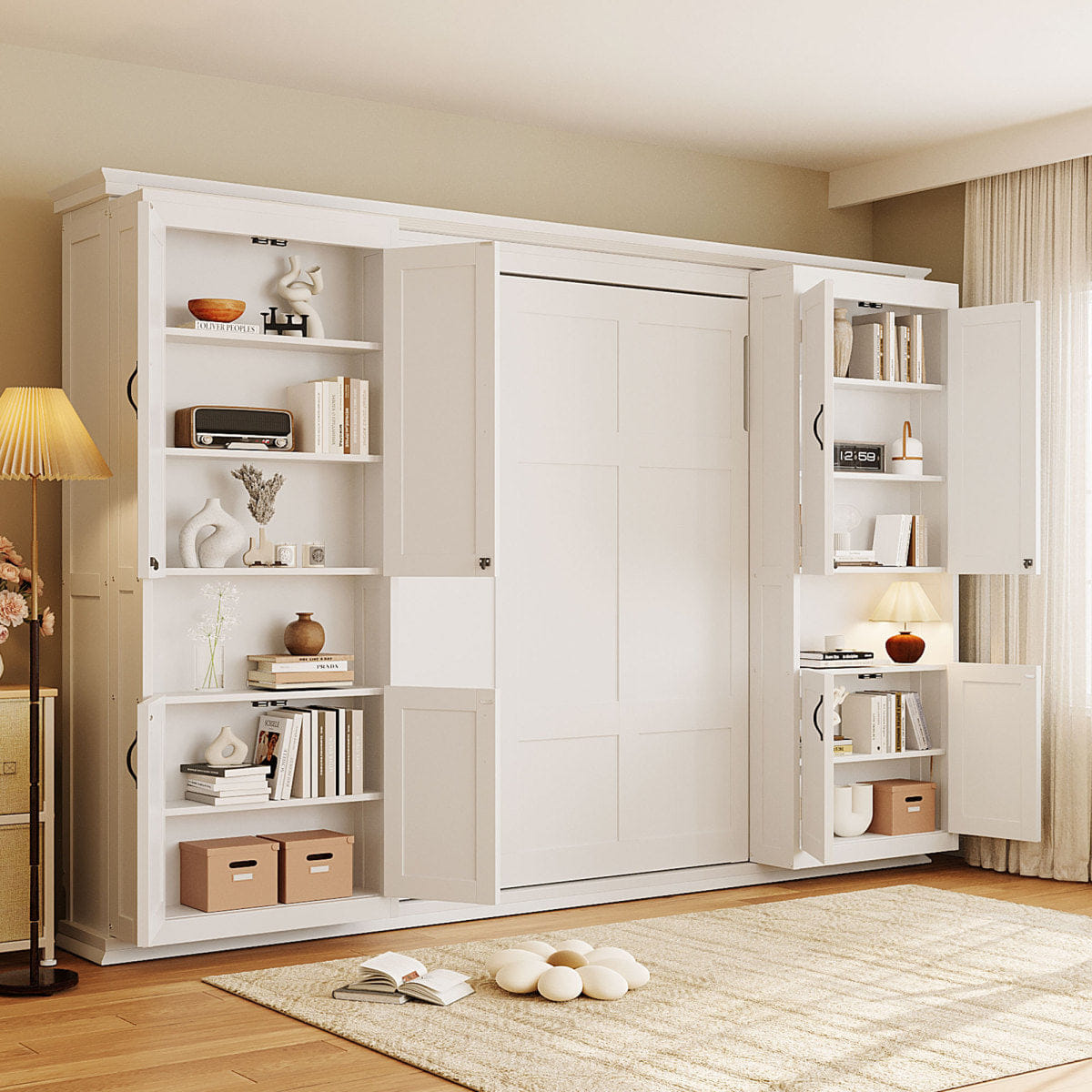 WHITE* Streamdale Full - size Murphy Bed with Dual Sliding Storage Cabinets - White