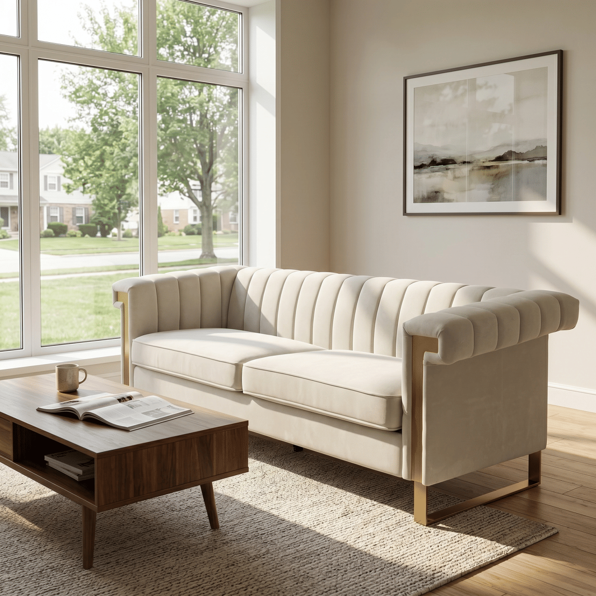 Chesterfield Streamdale Modern Velvet Chesterfield Sofa with Gold Accents and Channel Tufting